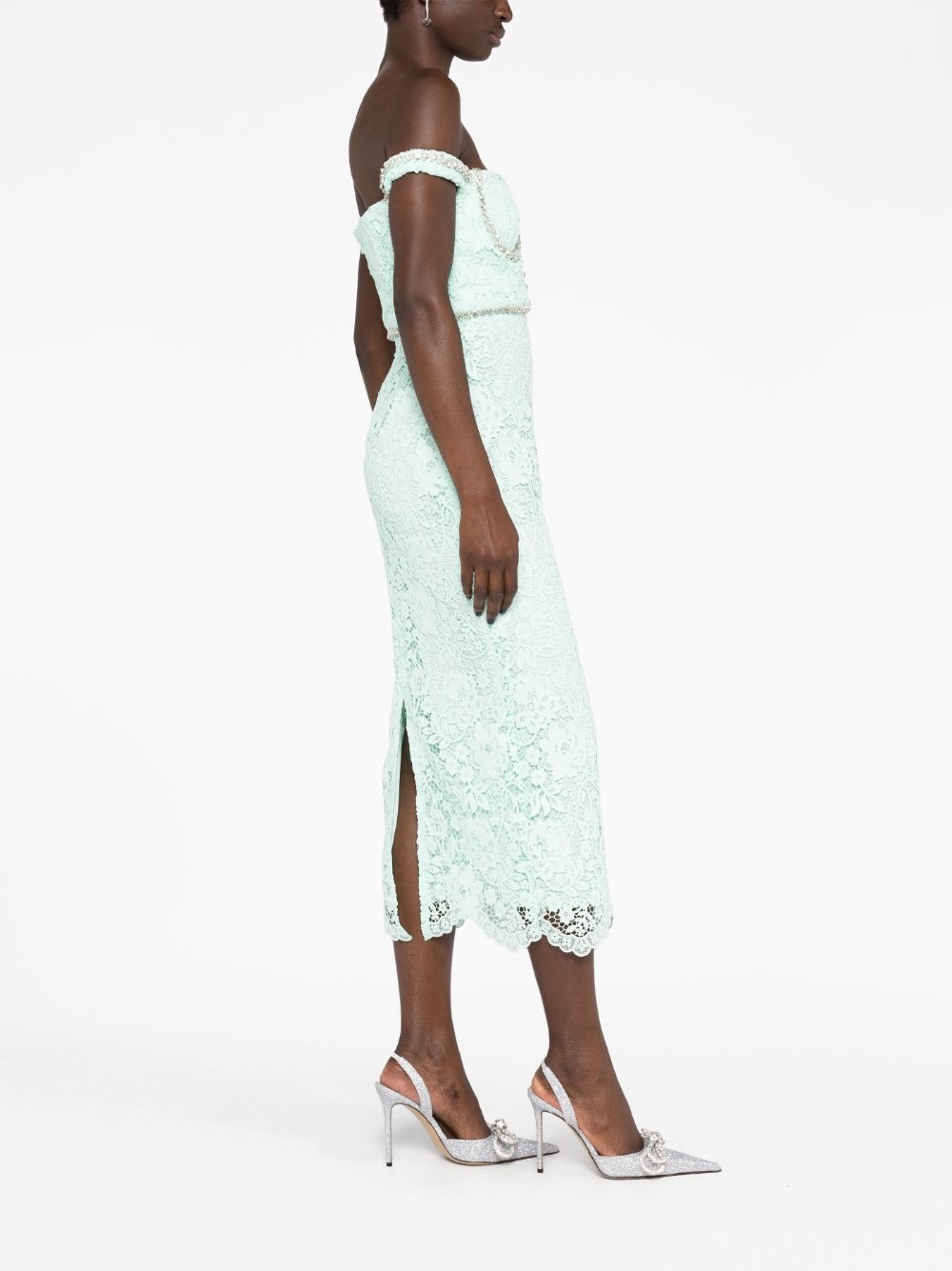 off-shoulder lace midi dress - 6