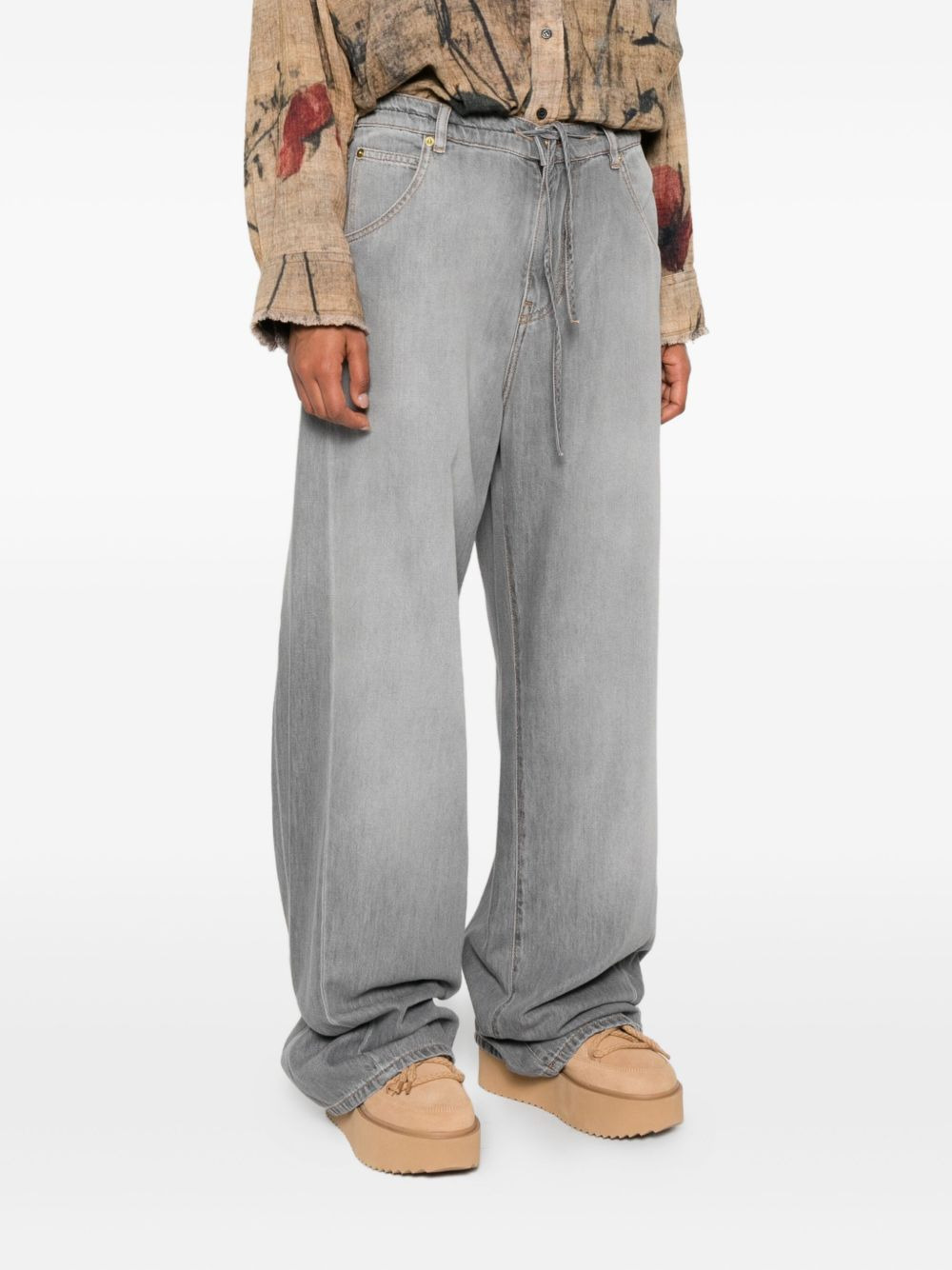 drawstring-waist wide-leg jeans - 3