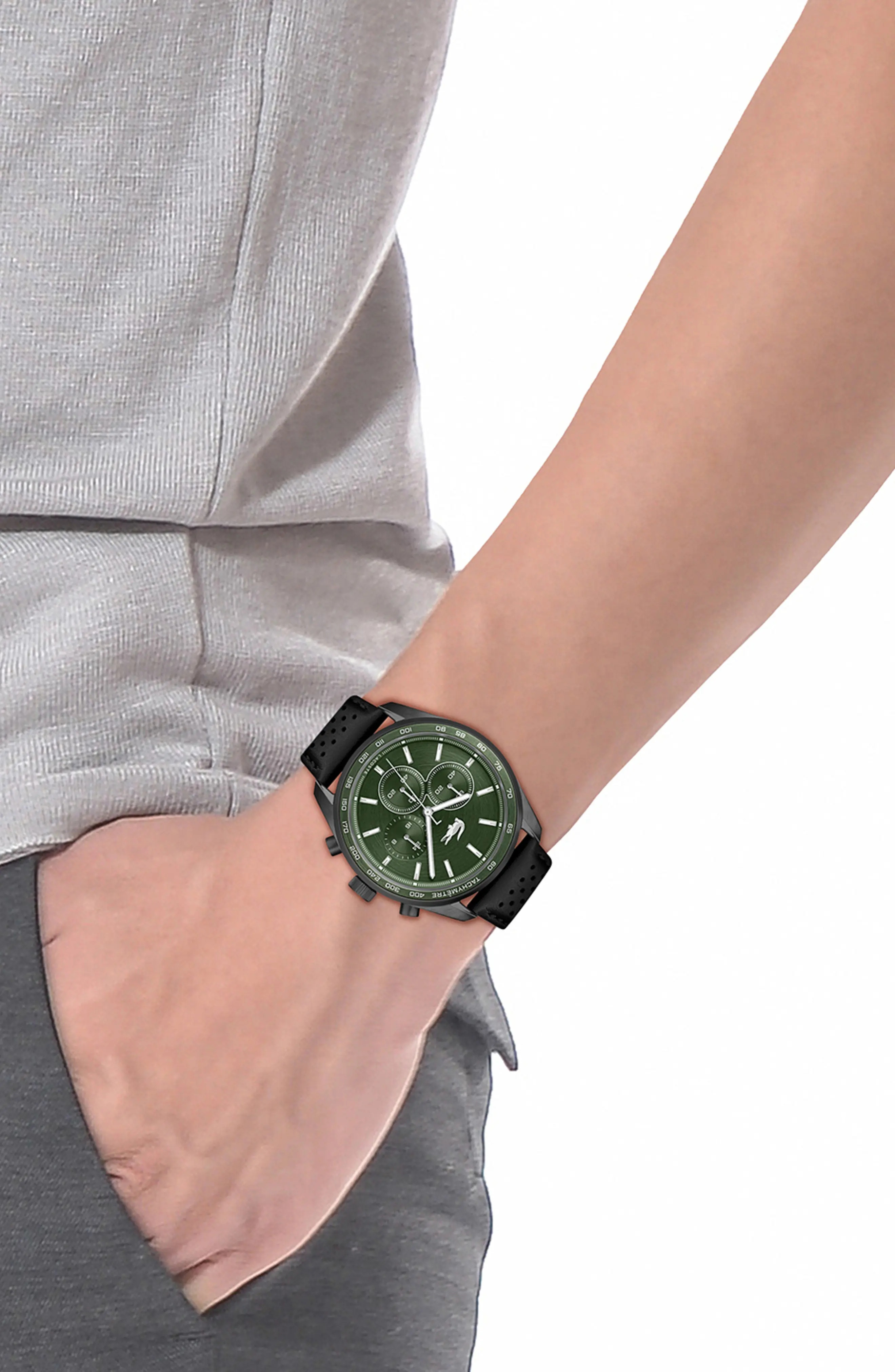 Vancouver Chronograph Watch, 42mm in Black/Green - 2