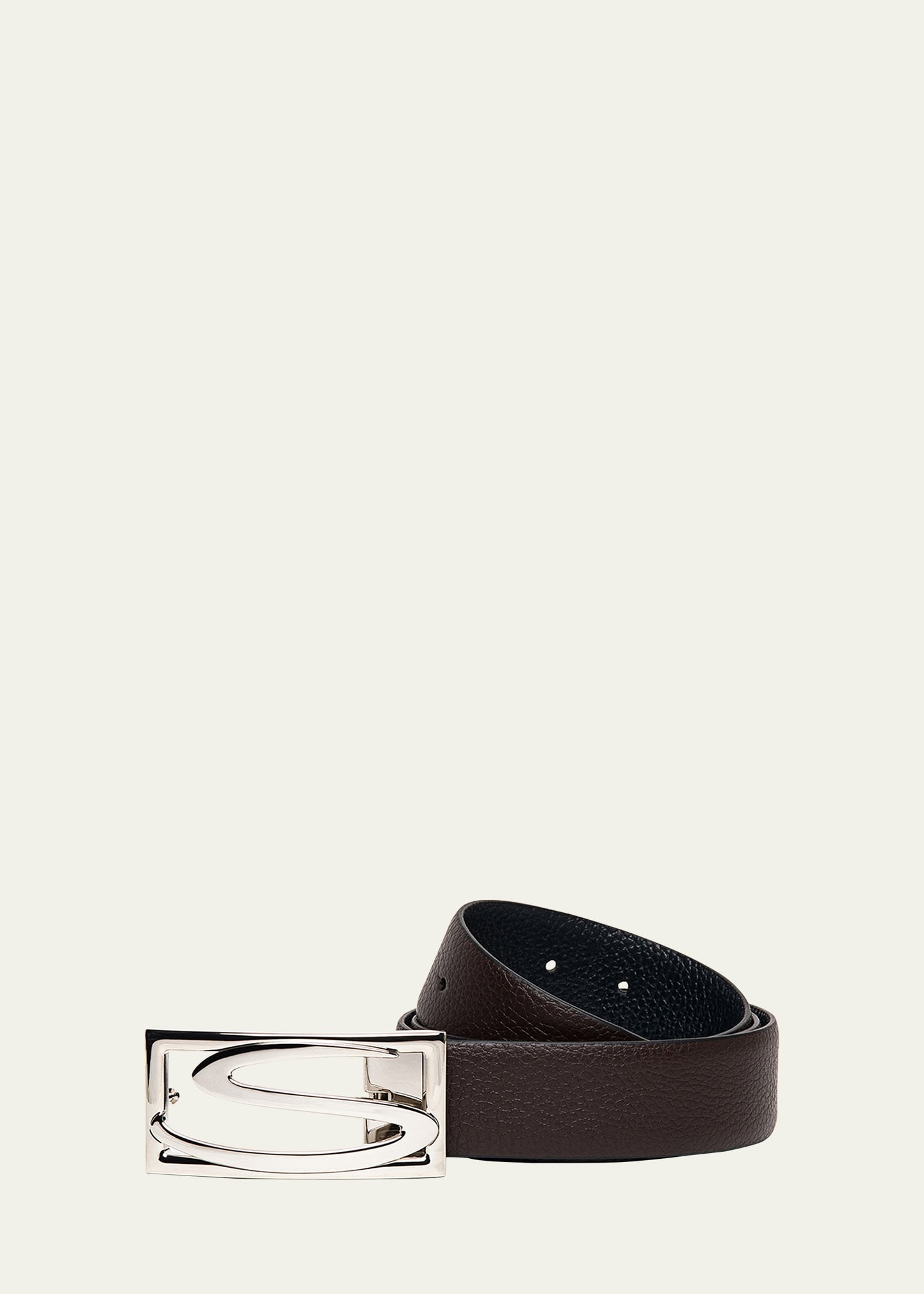 Men's Rectangle S-Buckle Reversible Leather Belt - 1