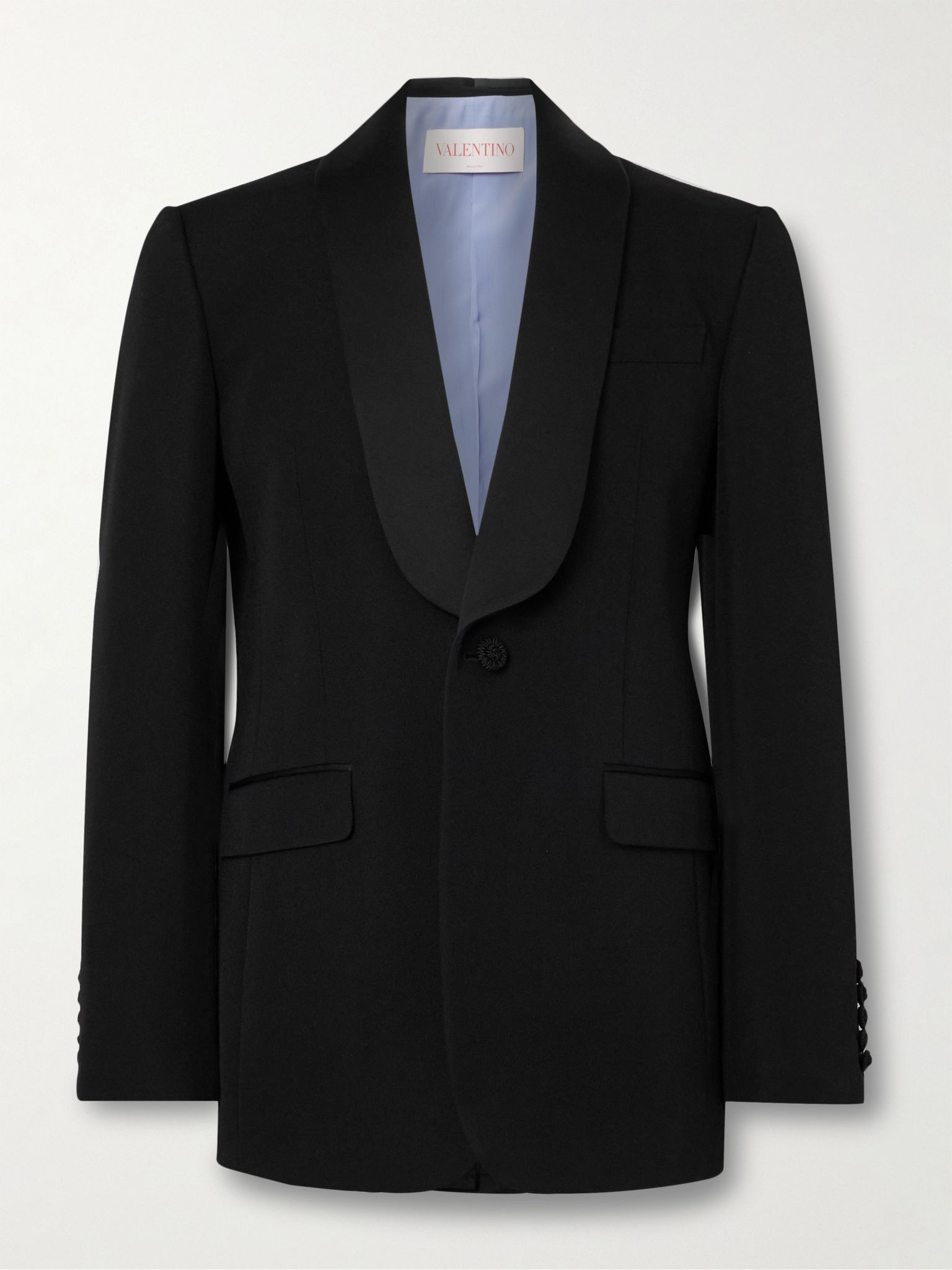 Shawl-Collar Satin-Trimmed Grain de Poudre Wool Tuxedo Jacket Black - 1