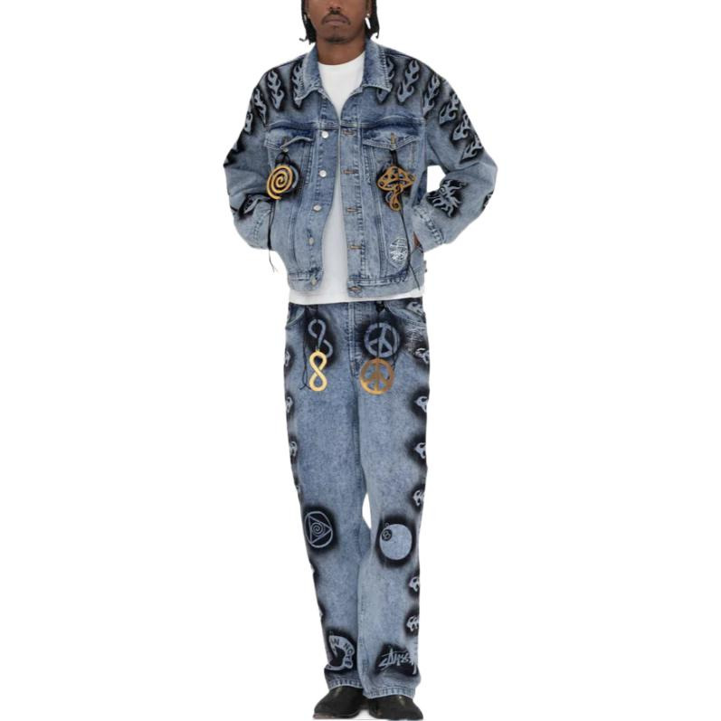 Stussy x Dries Van Noten Hand-Stencilled Denim Jacket 'Washed Blue' 315294 - 3
