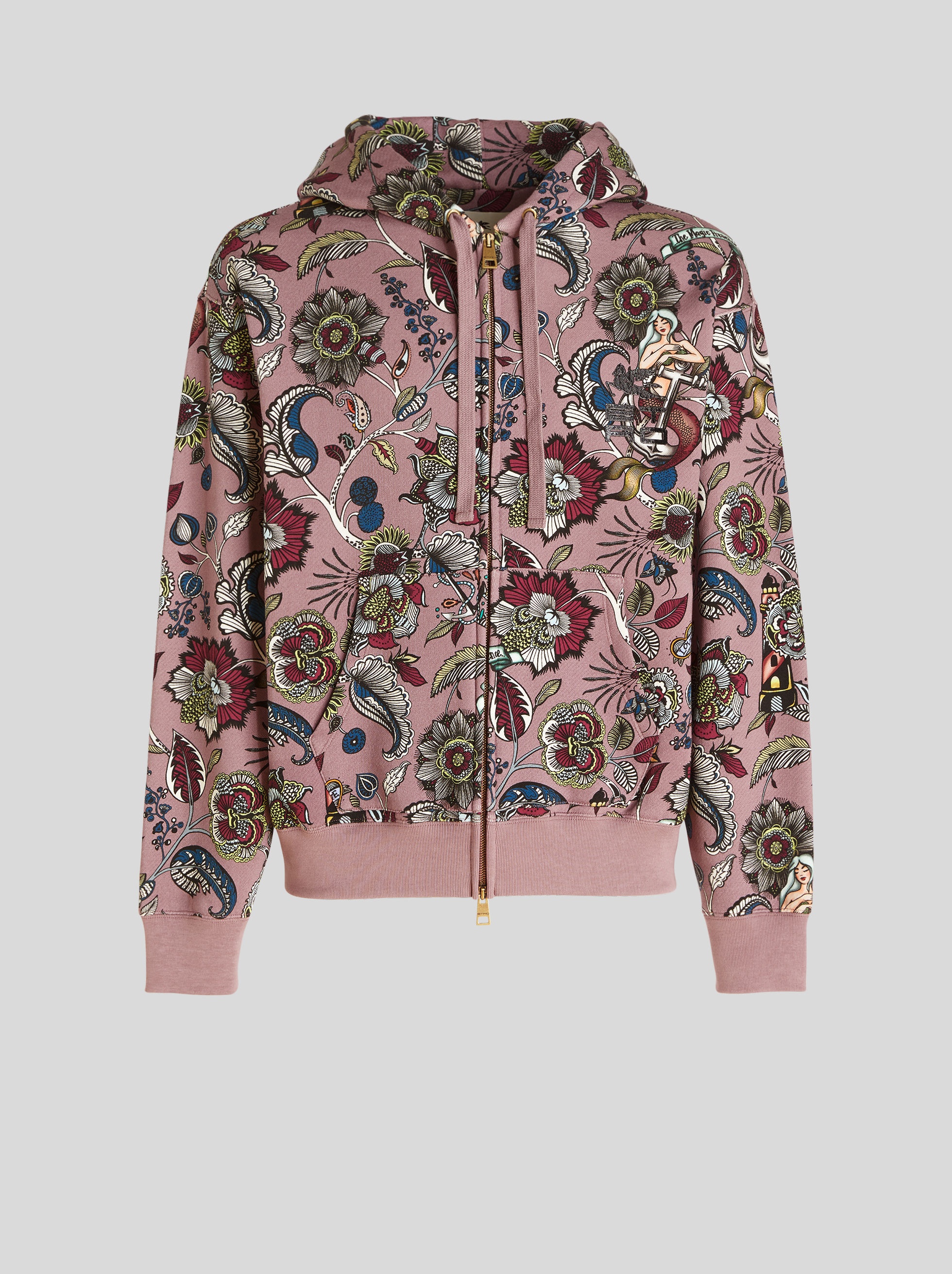 HOODED SWEATSHIRT WITH FLOWERS AND MERMAIDS - 1