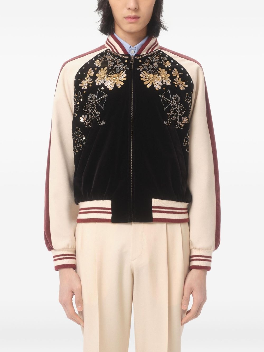 embroidered velour bomber jacket - 3