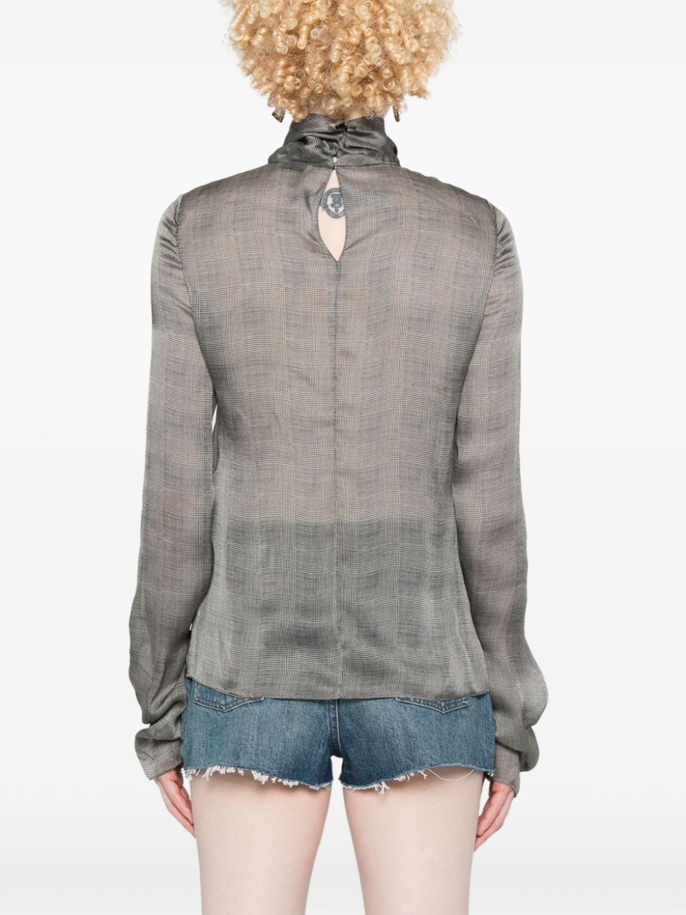 fine-check sheer-silk top - 4