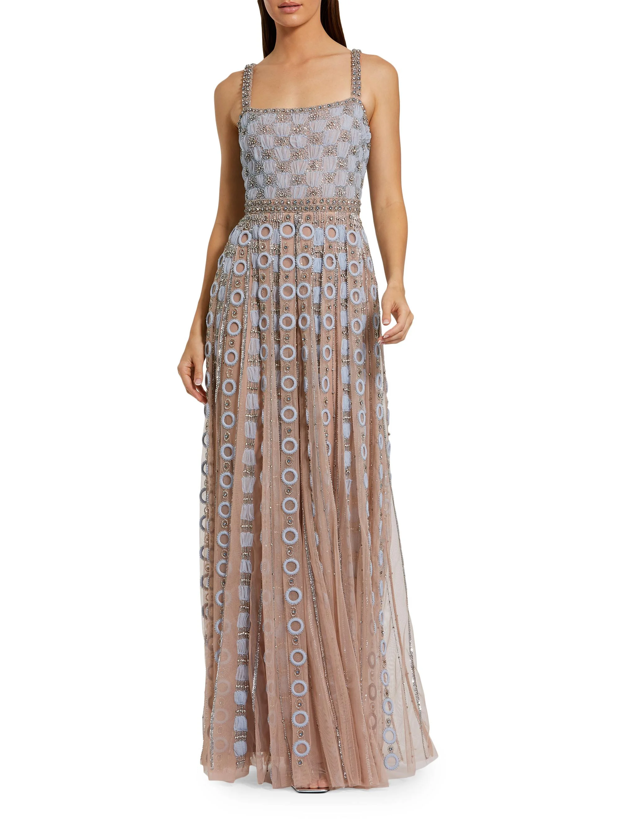 Women's Embroidered Mesh A-Line Gown - Powder Blue - 1