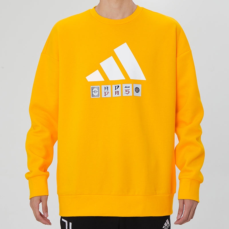 Men's adidas St Story Sweat Large Logo Printing Sports Round Neck Pullover Yellow H39216 - 3