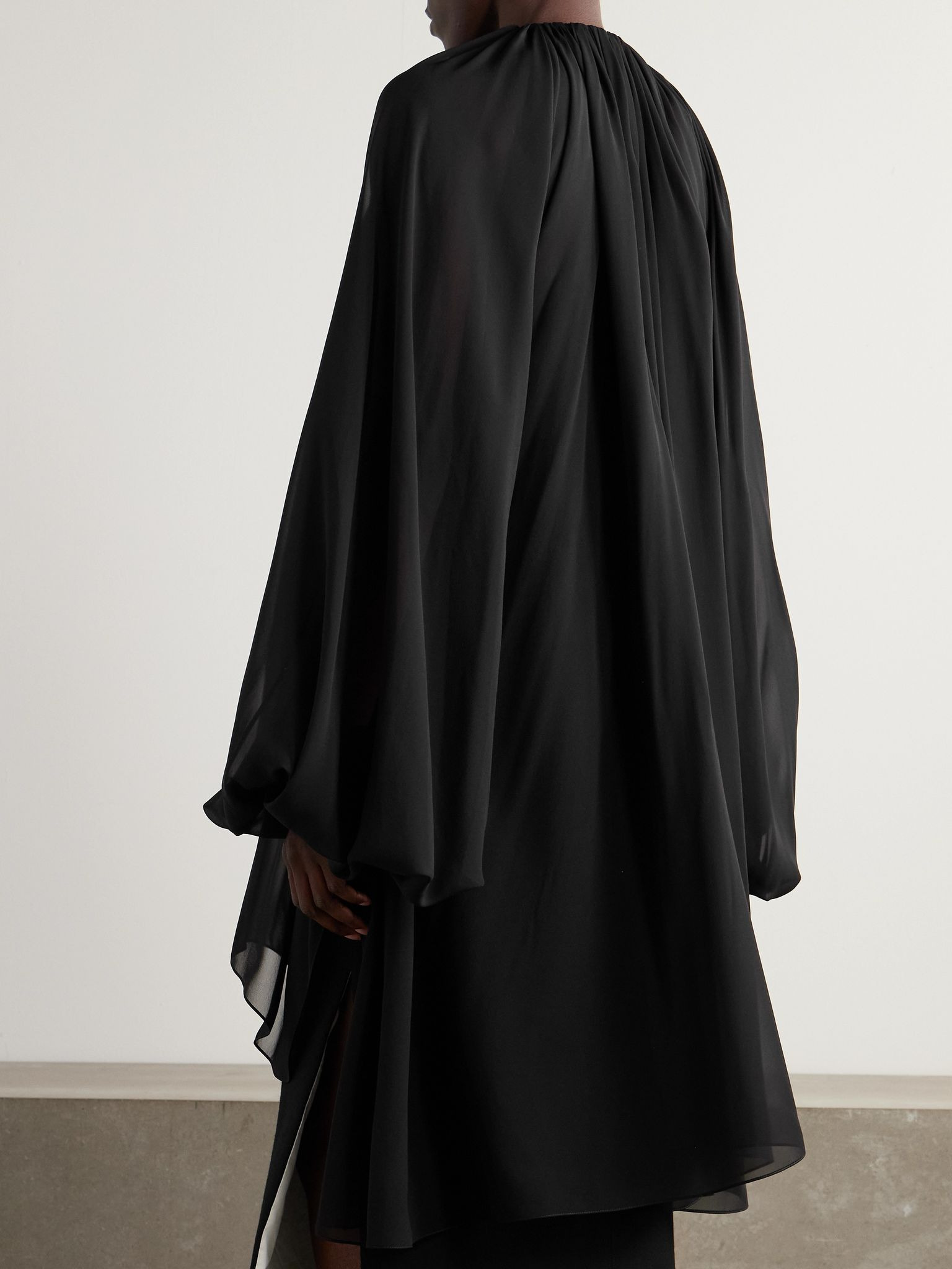 Layered gathered silk-chiffon tunic Black - 3