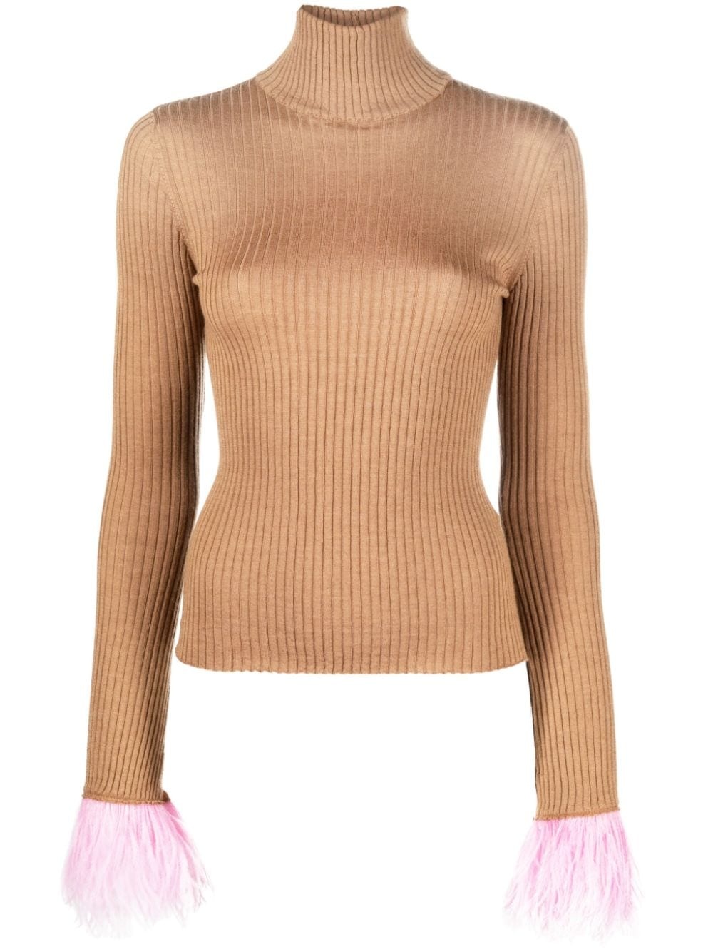 feather-cuff ribbed-knit jumper - 1