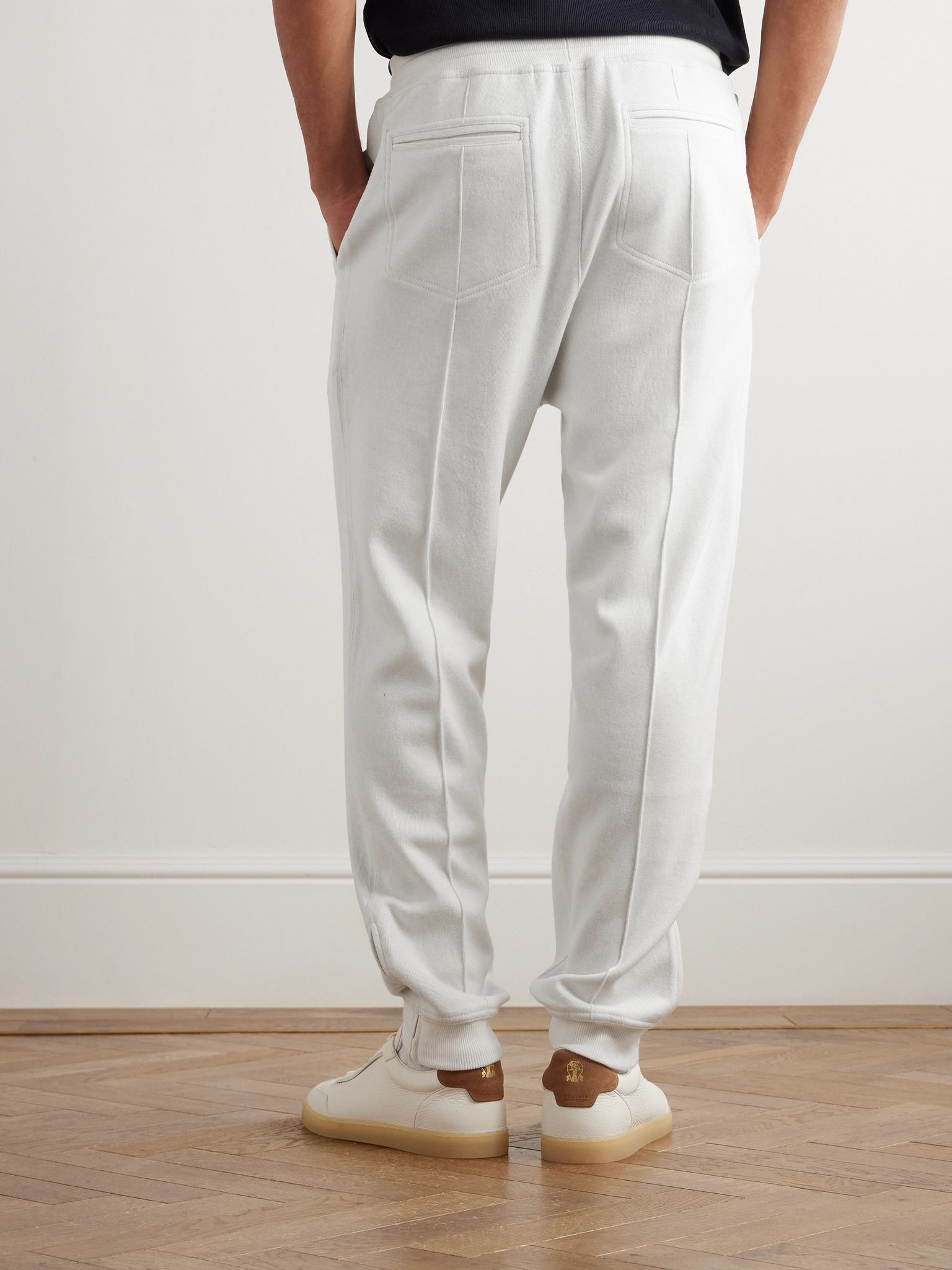 Tapered Pleated Cashmere-Blend Jersey Sweatpants White - 4