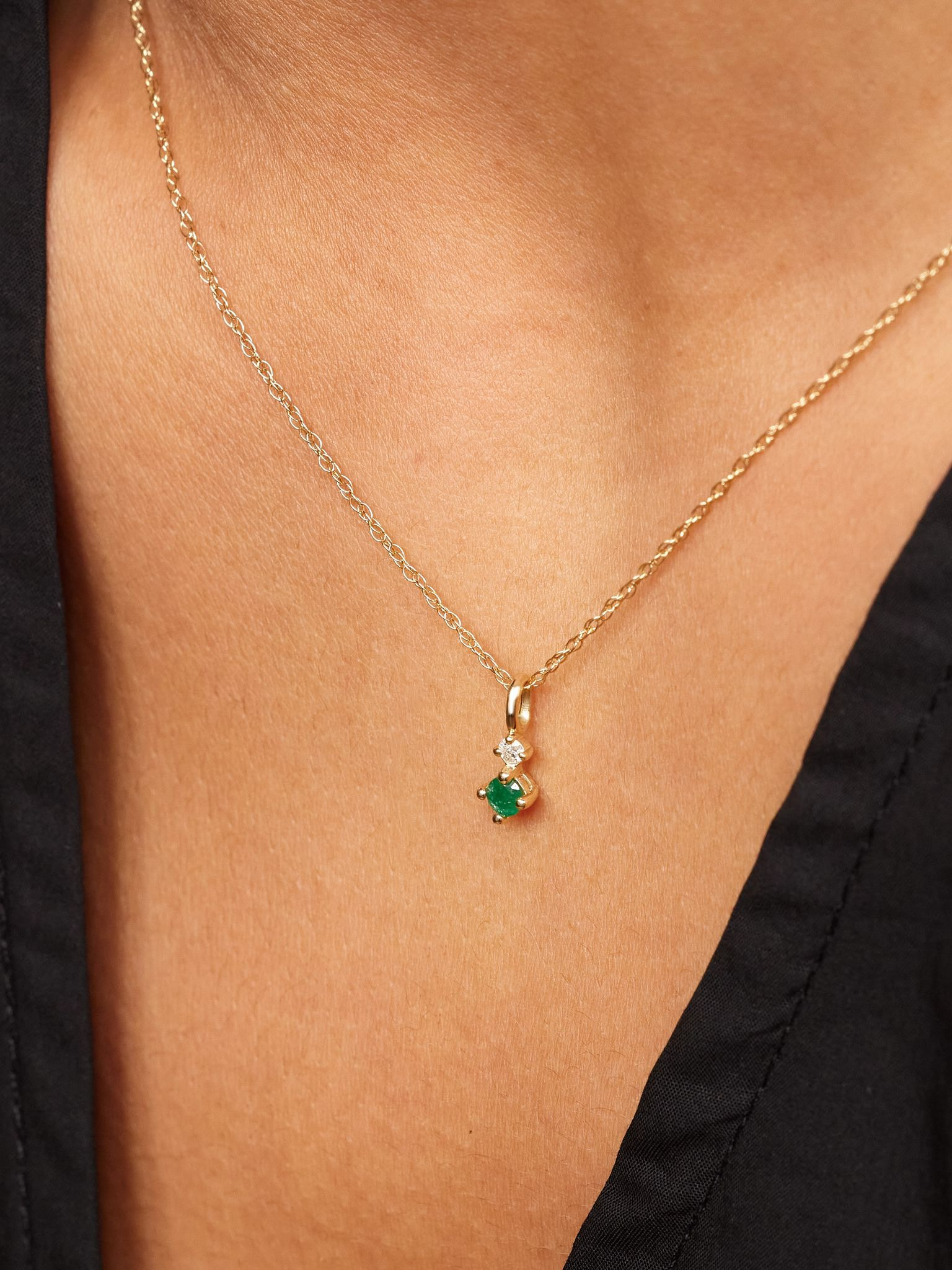 Tiny Green Goddess 14-karat gold, diamond and emerald necklace Gold - 2