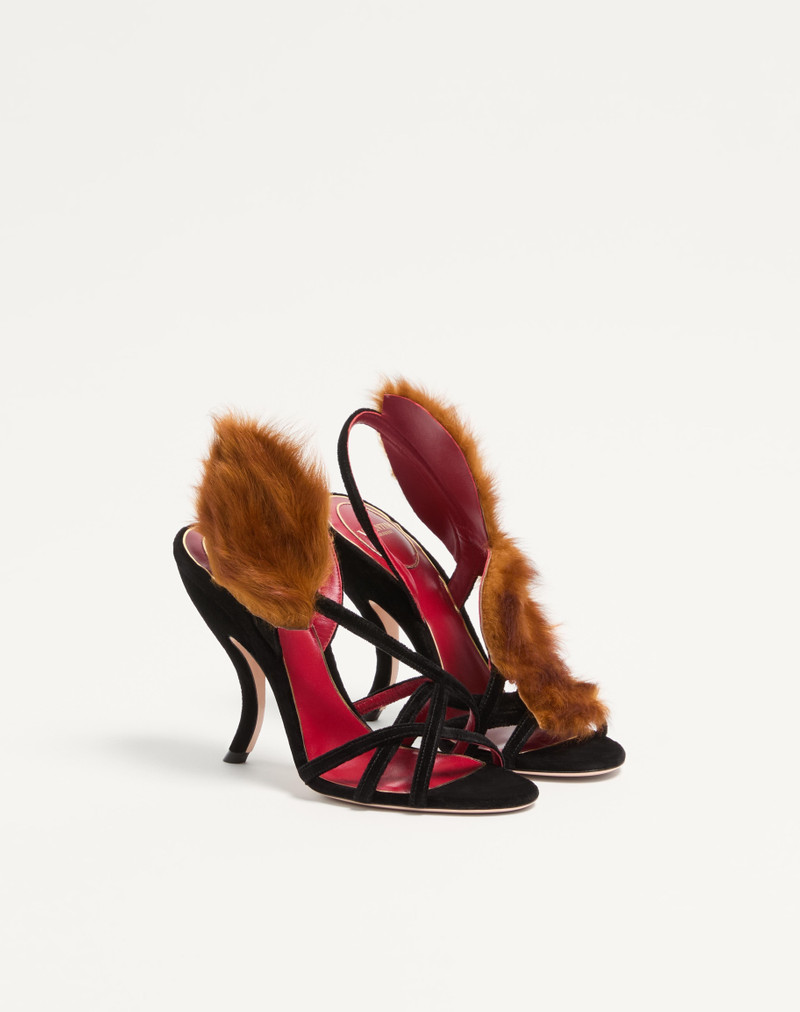 FETISHIQUE VELVET SANDAL WITH FUR LEAF 105MM 3