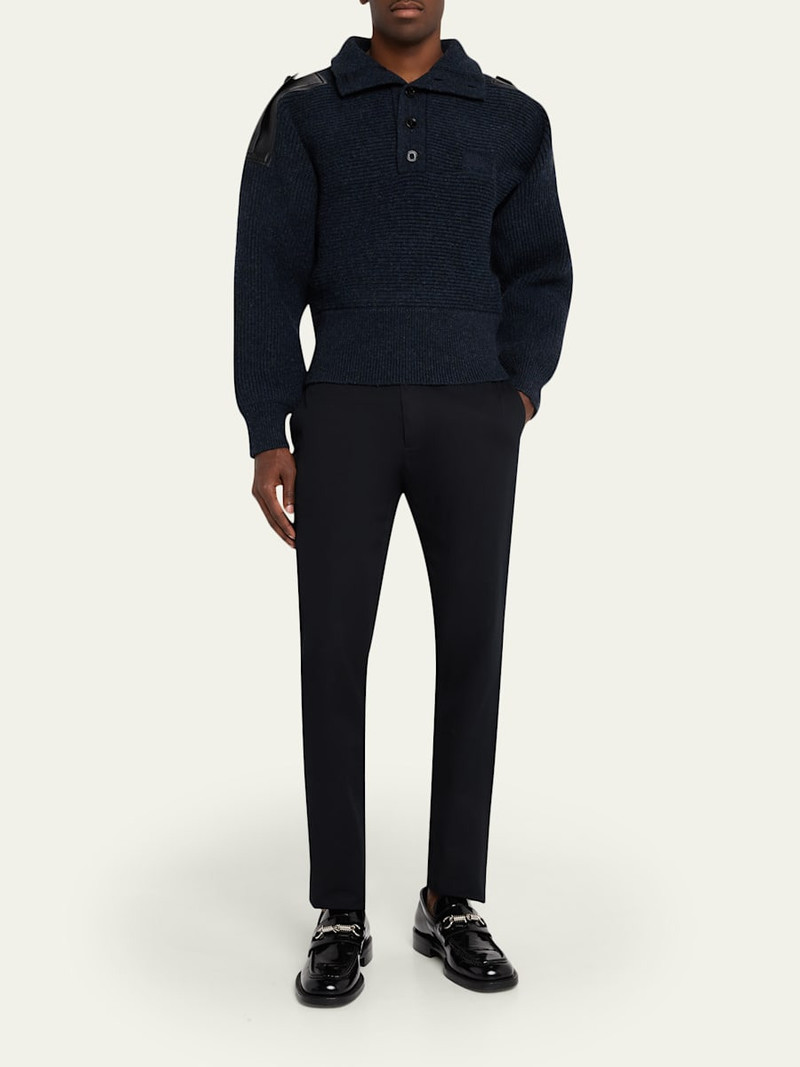 Burberry Men's Wool Half-Placket Leather-Epaulette Turtleneck Sweater outlook