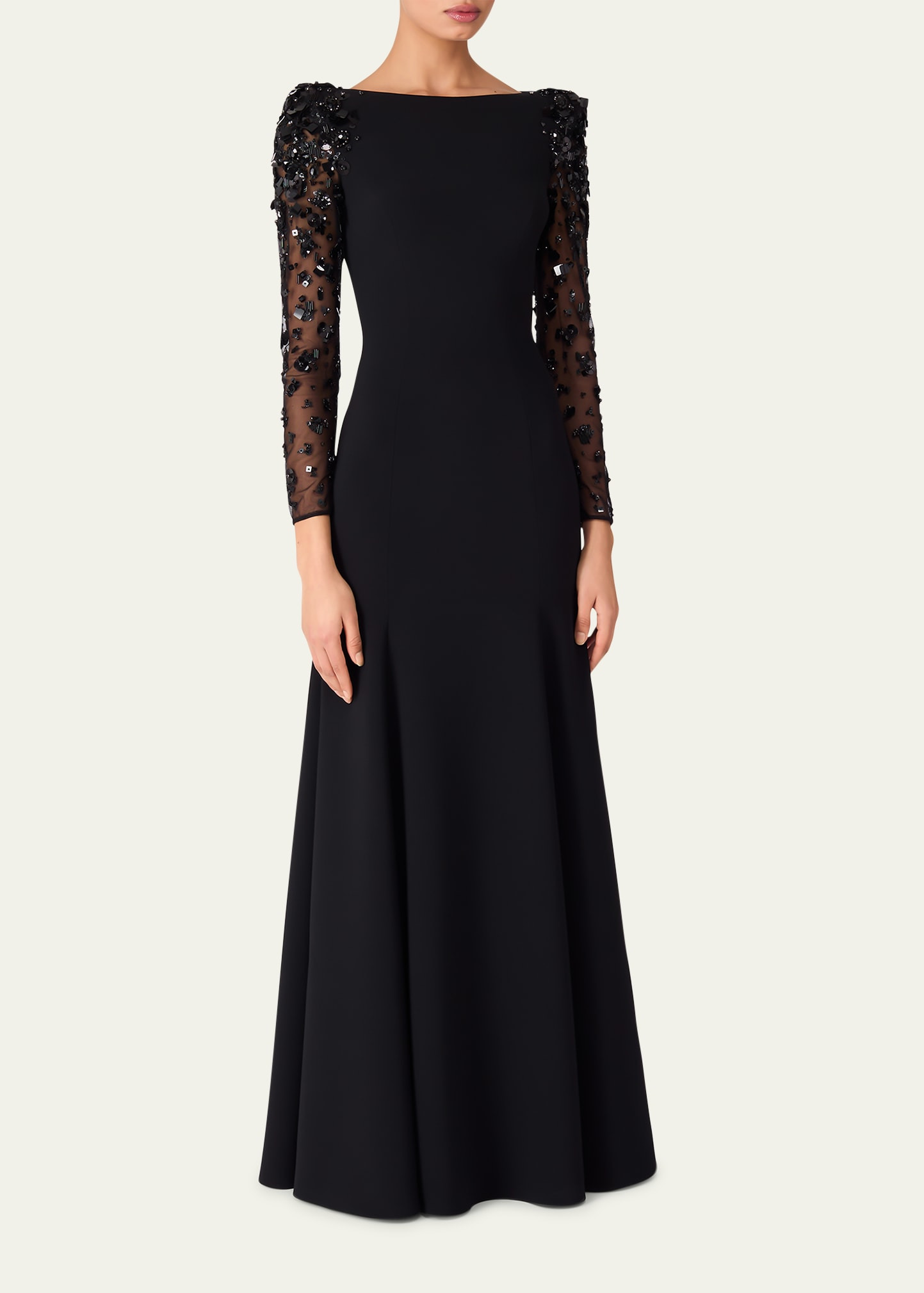 Sylvia Beaded Long-Sleeve Crepe Gown - 2