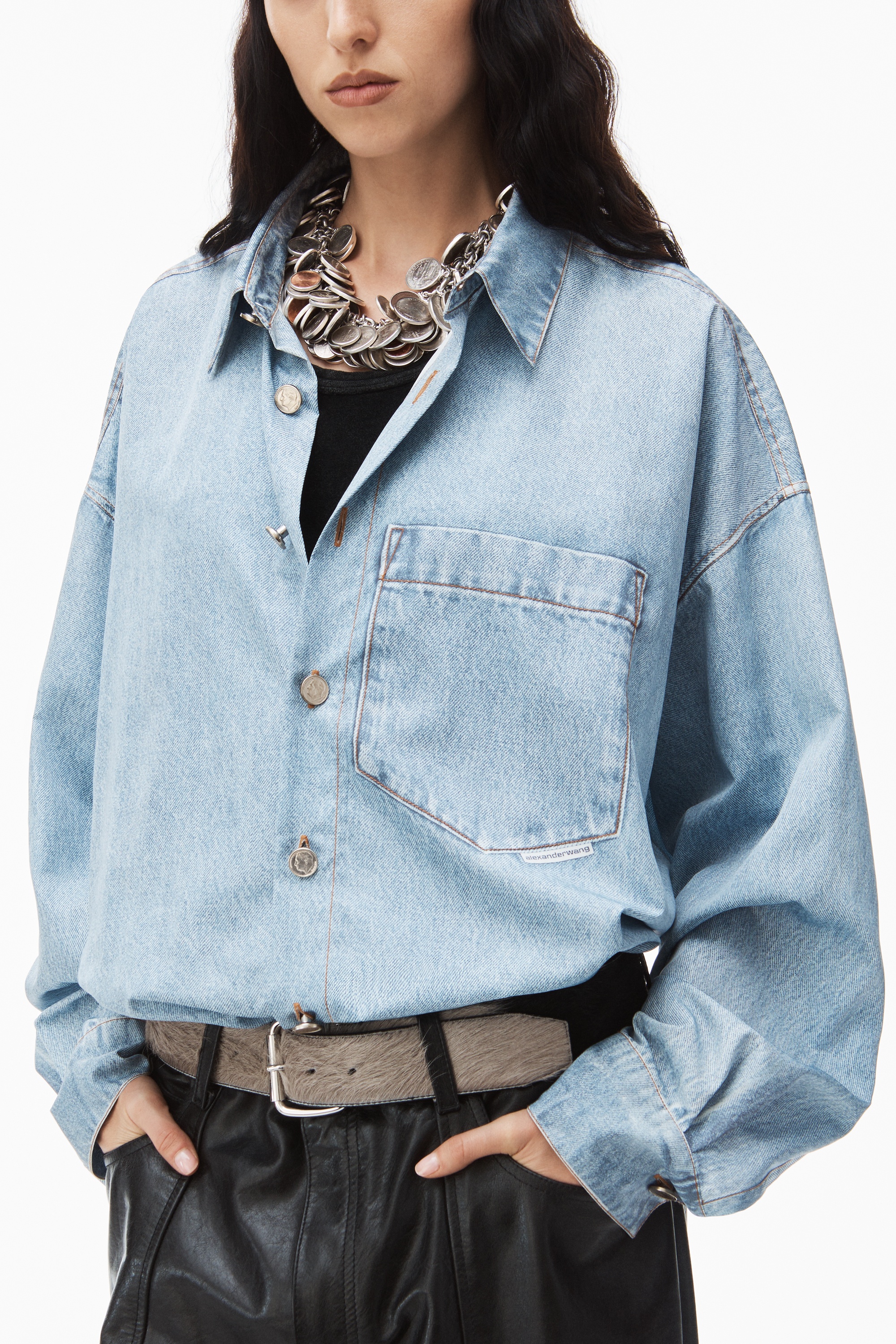 printed denim shirt in nylon - 4