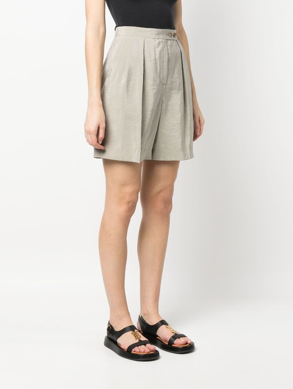 pleat-detail high-waisted shorts - 3