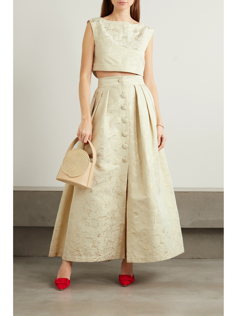 DESTREE Richard Cropped Metallic Floral Brocade Top outlook