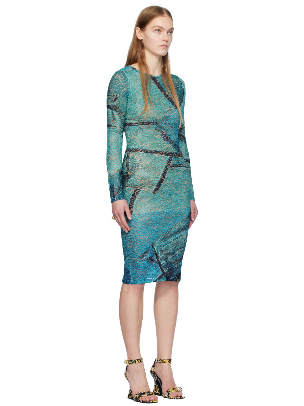 Blue Patchwork Midi Dress - 2