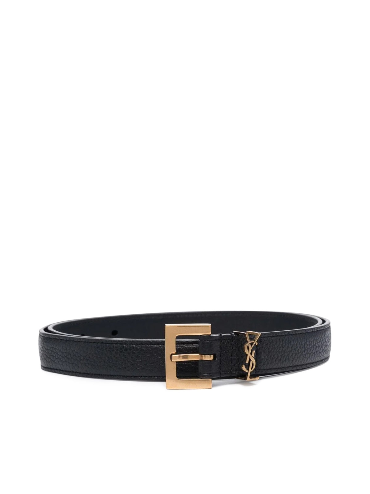 THIN MONOGRAM BELT IN HAMMERED LEATHER WITH SQUARE BUCKLE - 1