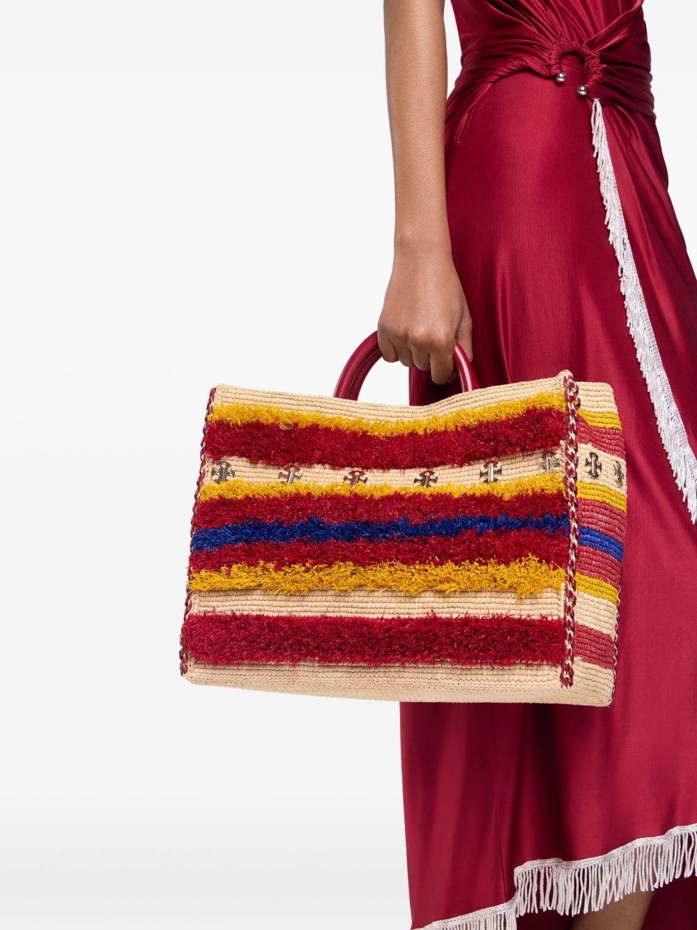 striped woven tote bag - 2