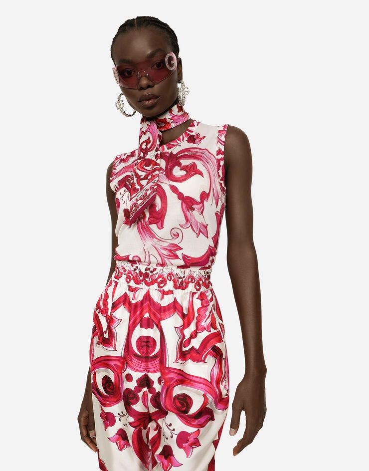 Sleeveless silk top with Majolica print - 4