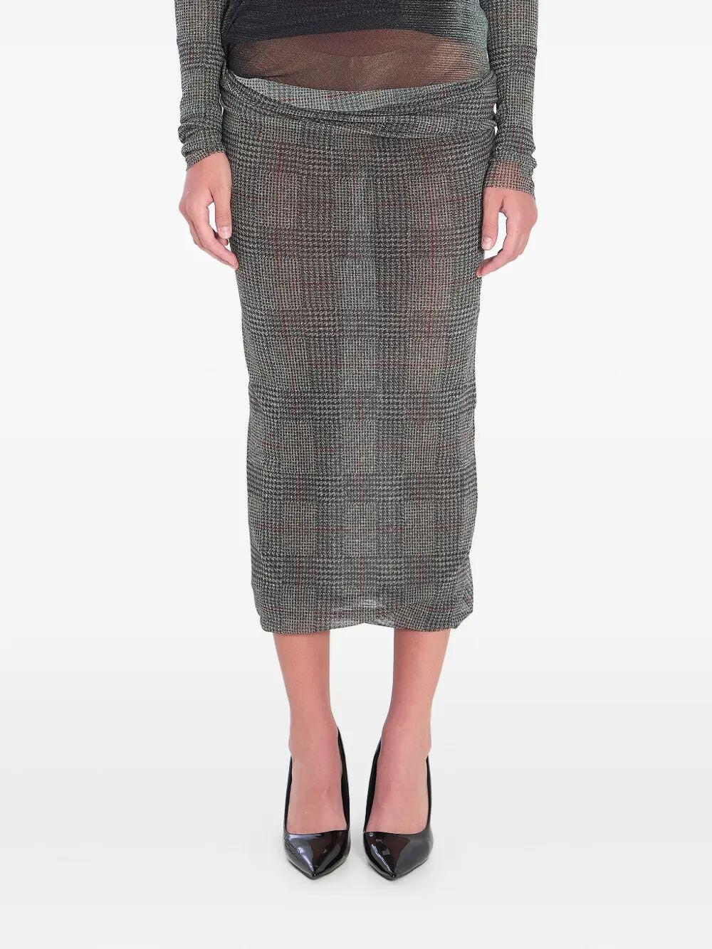 Jean Paul Gaultier Women Mesh Skirt Double Layer Printed "Body Shadow" And "Prince Of Wales" - 5