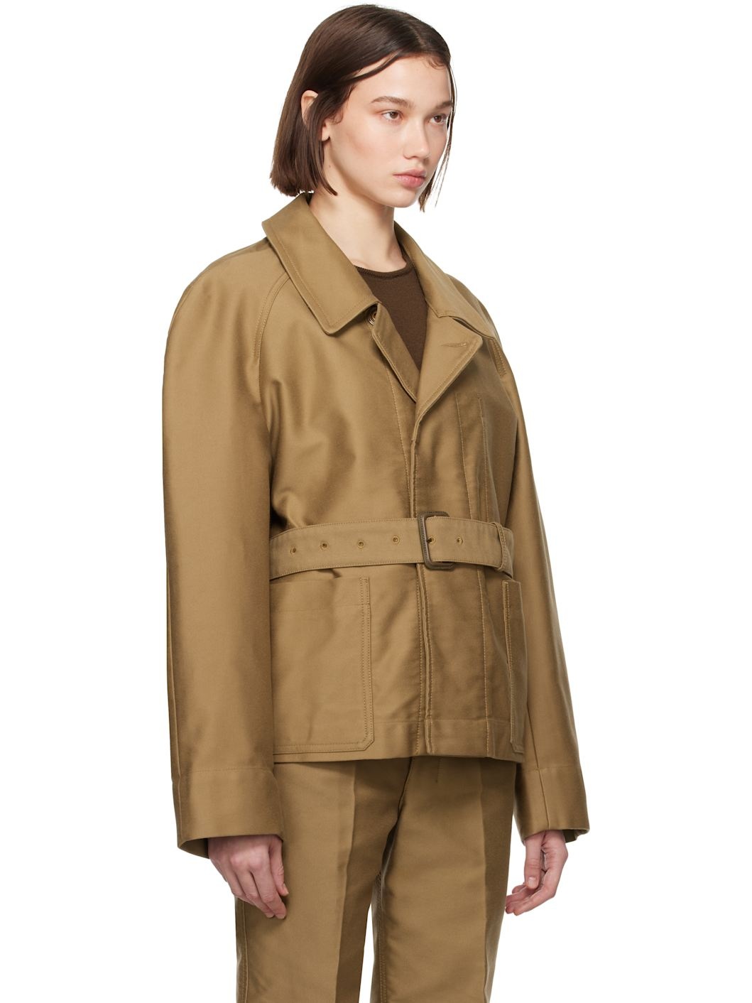 Tan Belted Two Pocket Jacket - 2