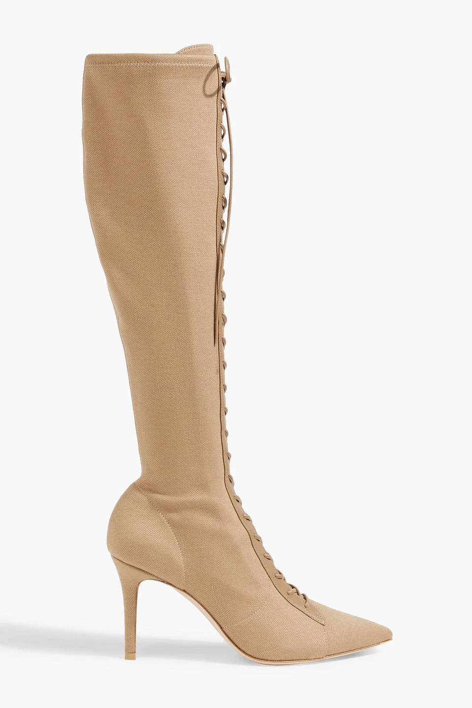 Lace-up leather-trimmed twill knee boots - 1