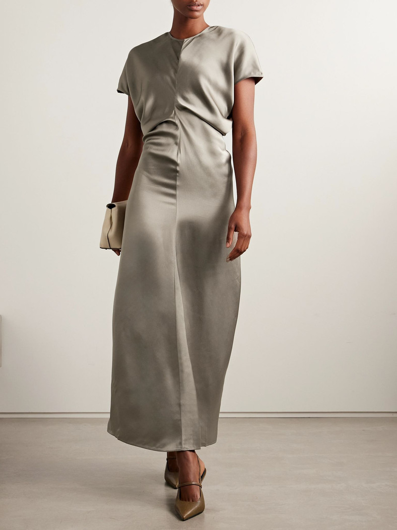 TOTEME Draped satin maxi dress Taupe outlook
