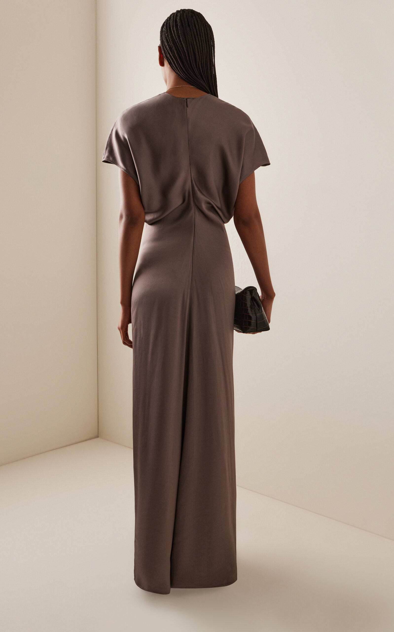 Slouch Waist Satin Maxi Dress taupe - 4