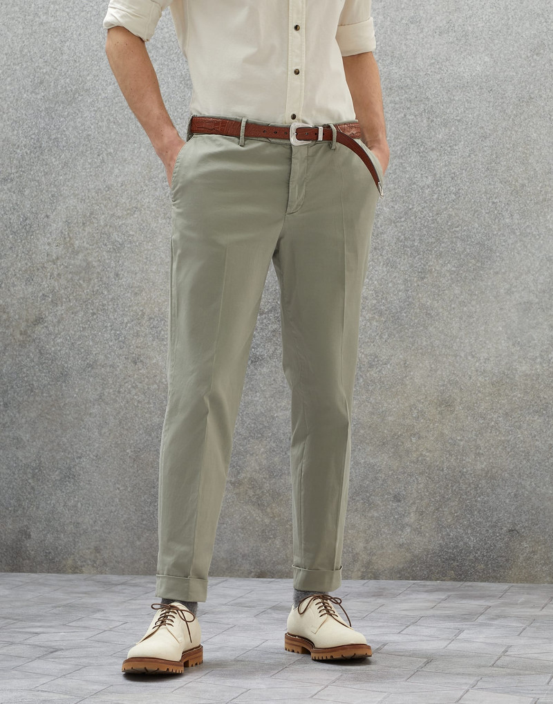 Garment-dyed Italian fit trousers in American Pima comfort cotton gabardine - 1