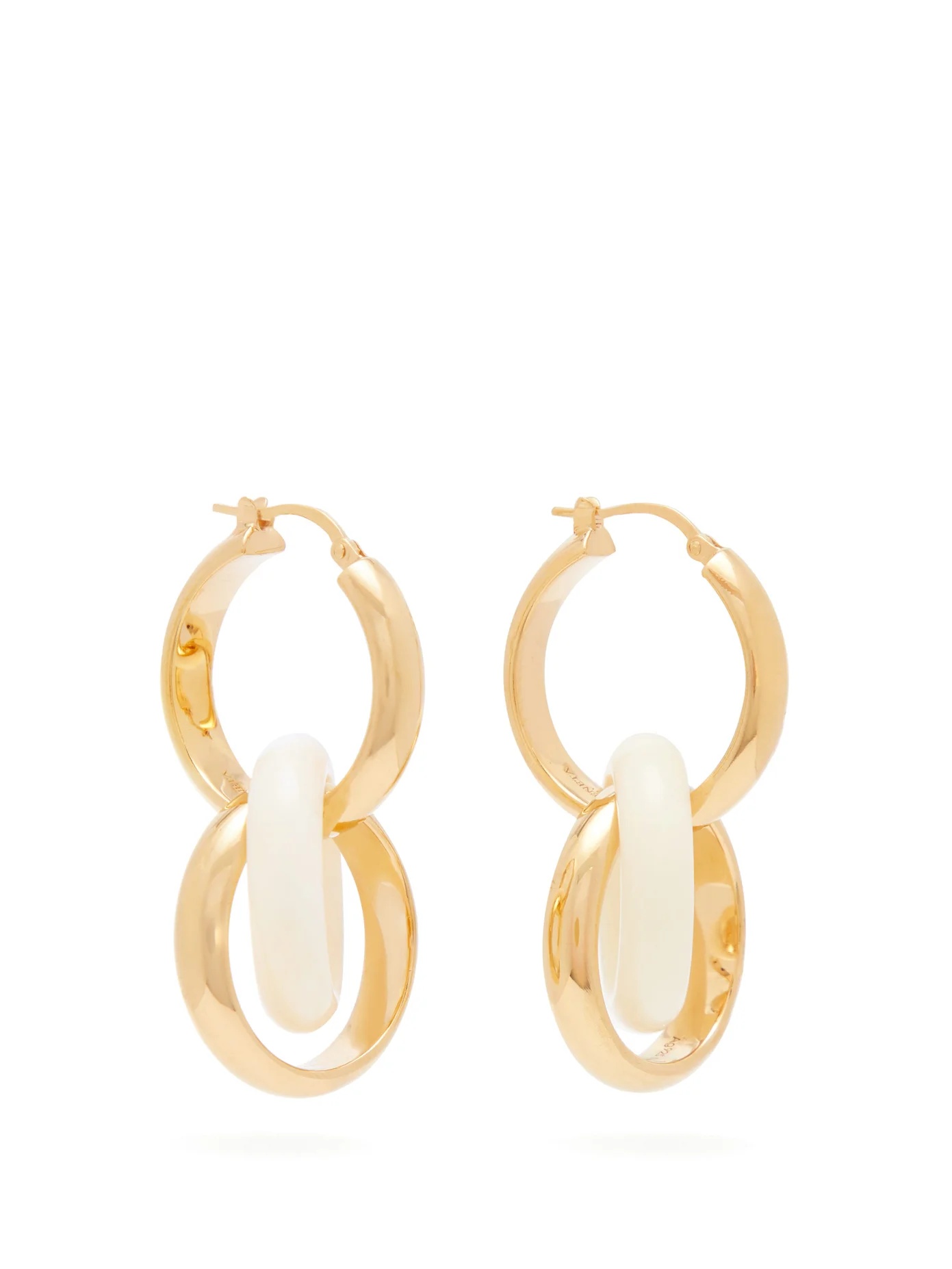 Double-hoop gold-plated silver & bone earrings - 1