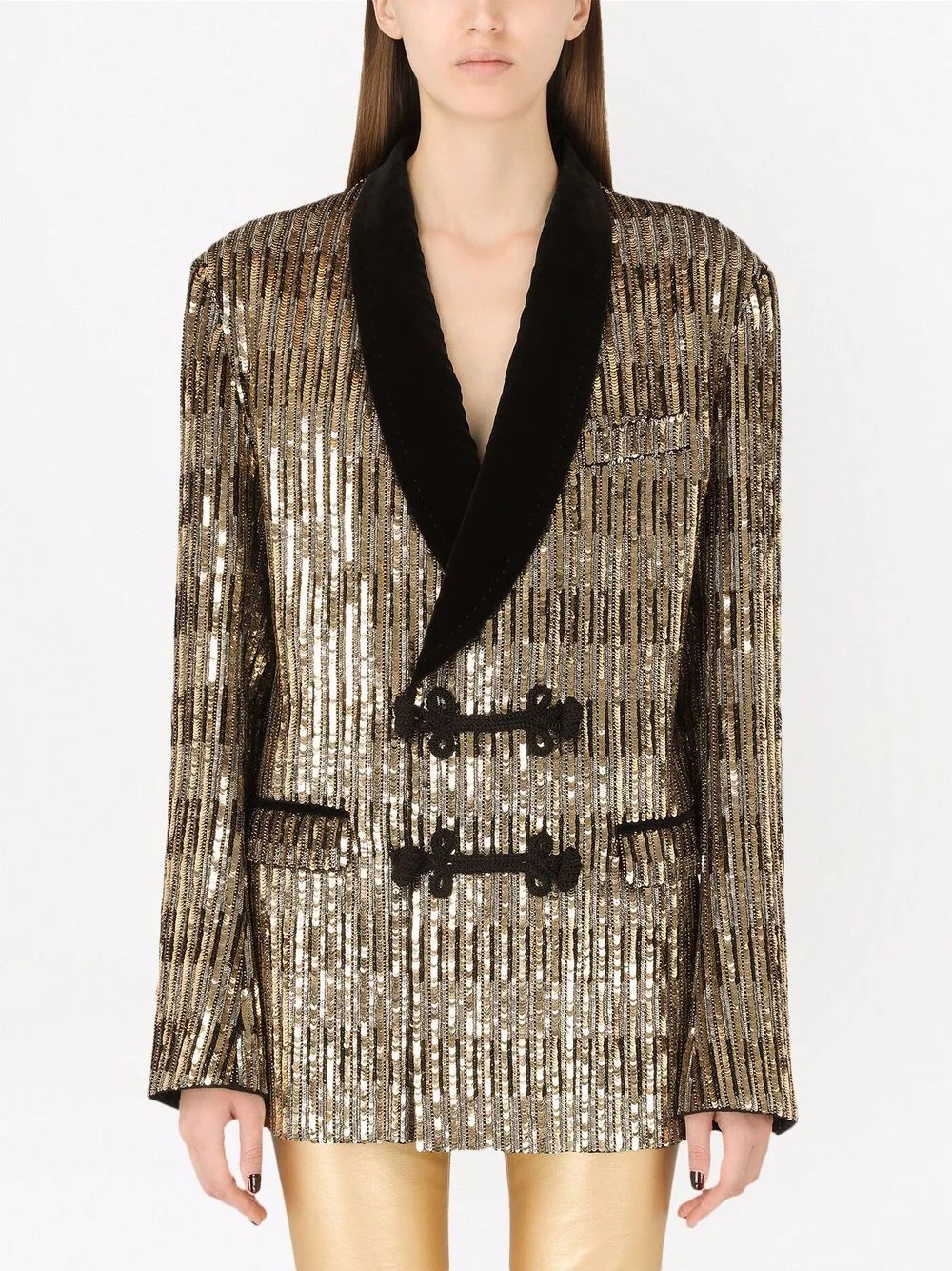 sequin-embellished shawl-lapel jacket - 3