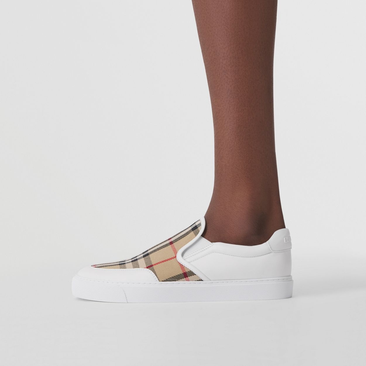 Leather and Vintage Check Slip-on Sneakers - 3