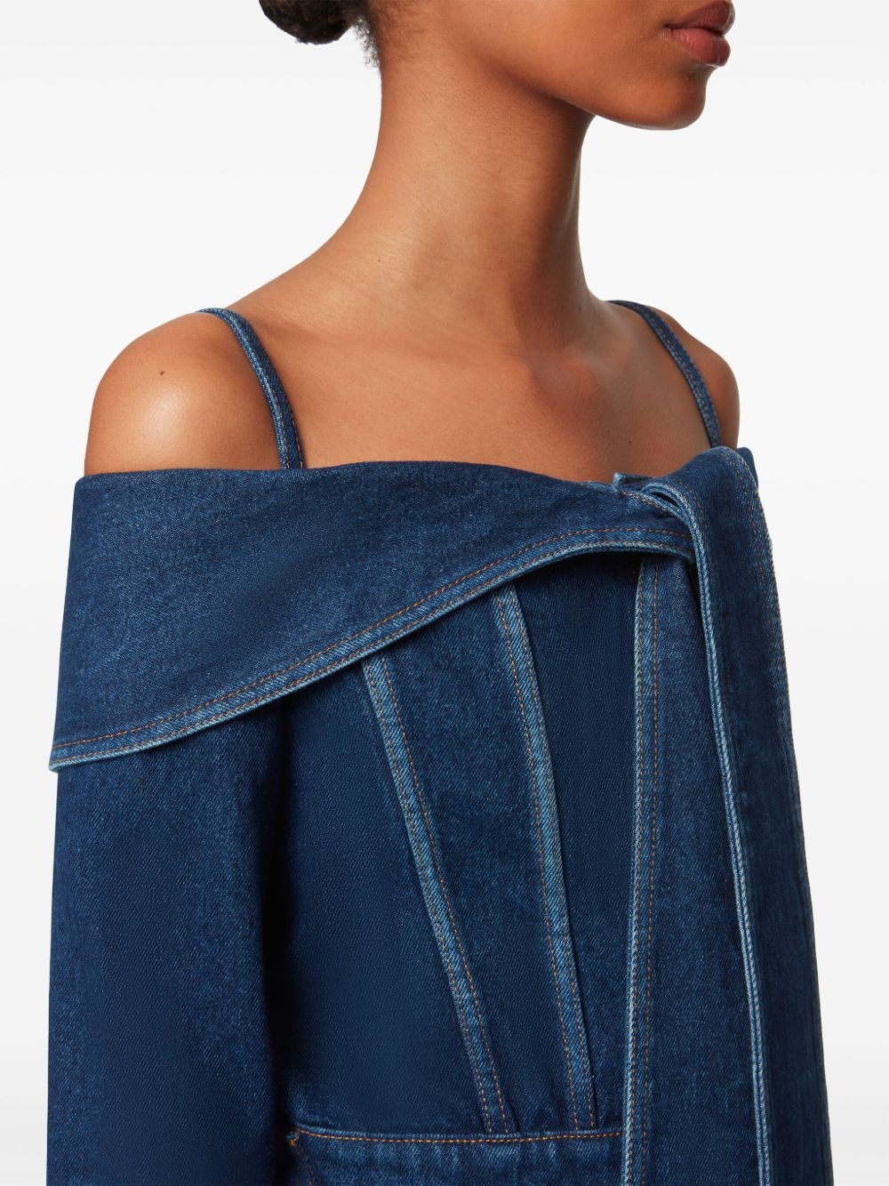 off-shoulder denim jacket - 5