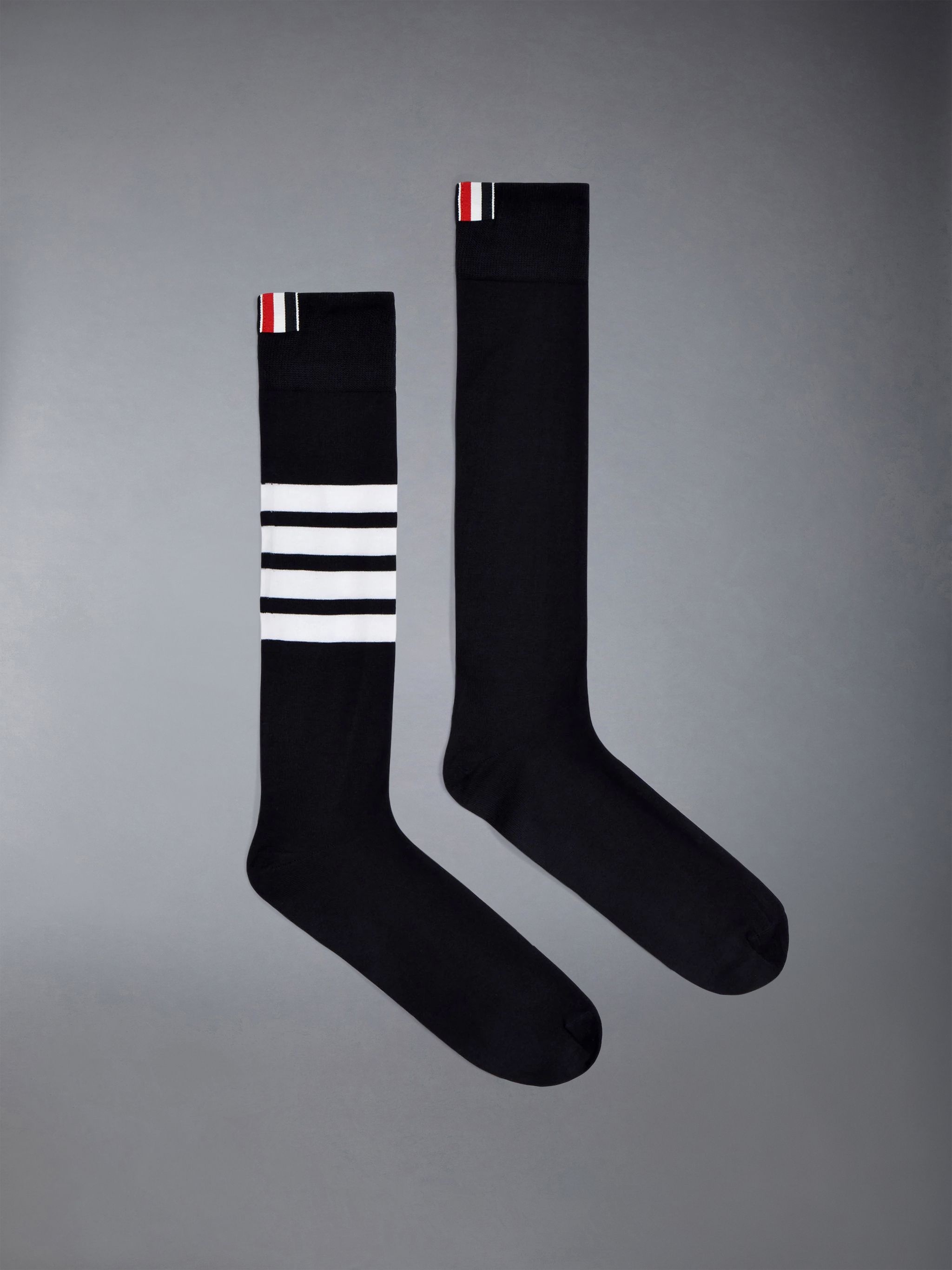 Over The Calf Socks With White 4-Bar Stripe In Lightweight Cotton - 2