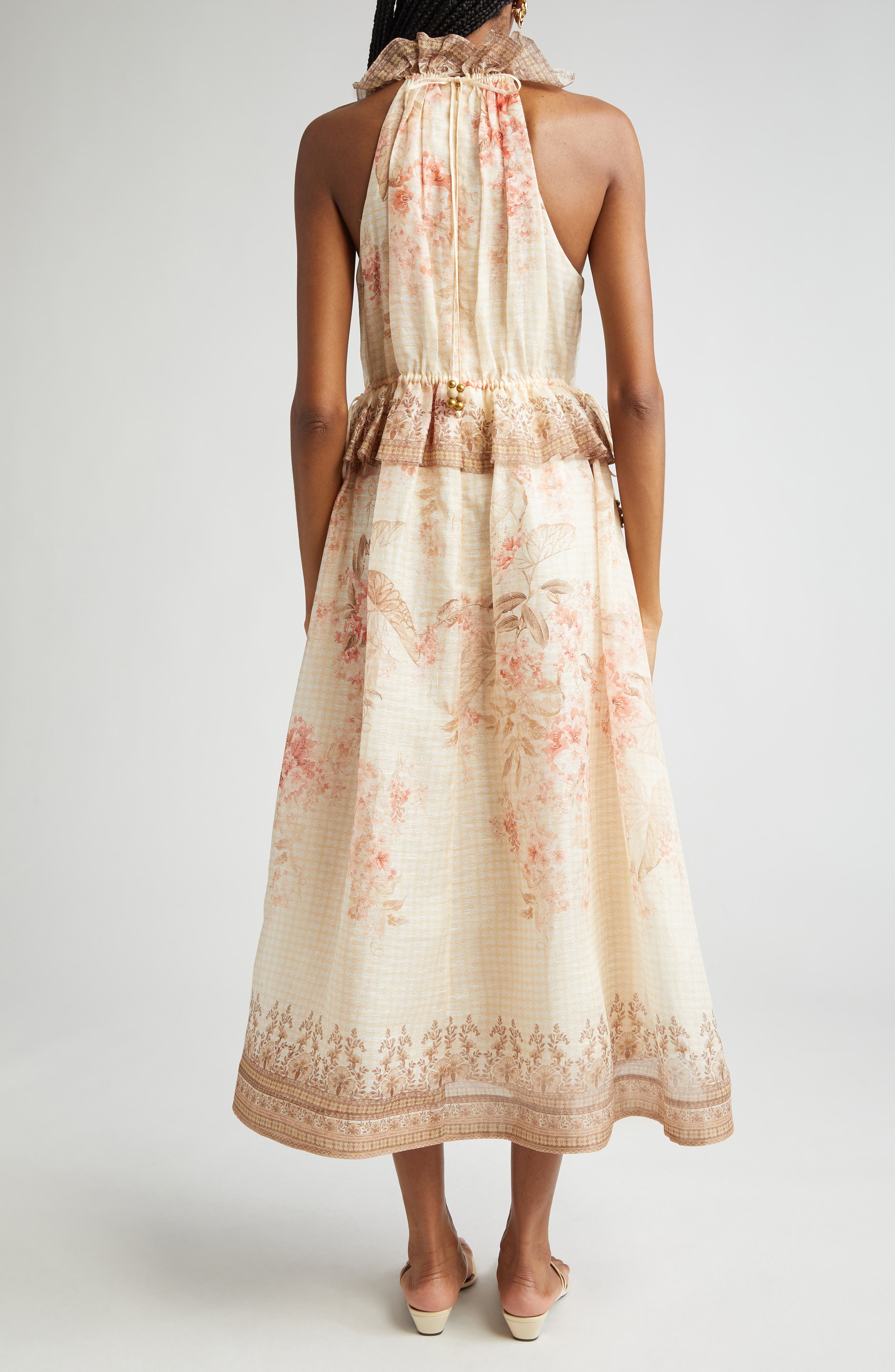Zimmermann Tropical Floral Linen & Silk Midi Dress in Coral Floral at Nordstrom - 2