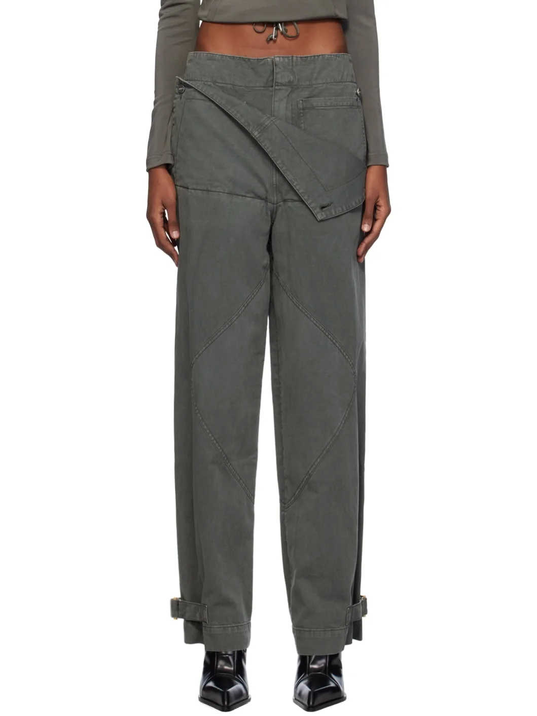 Gray Belted Shell Trousers - 1