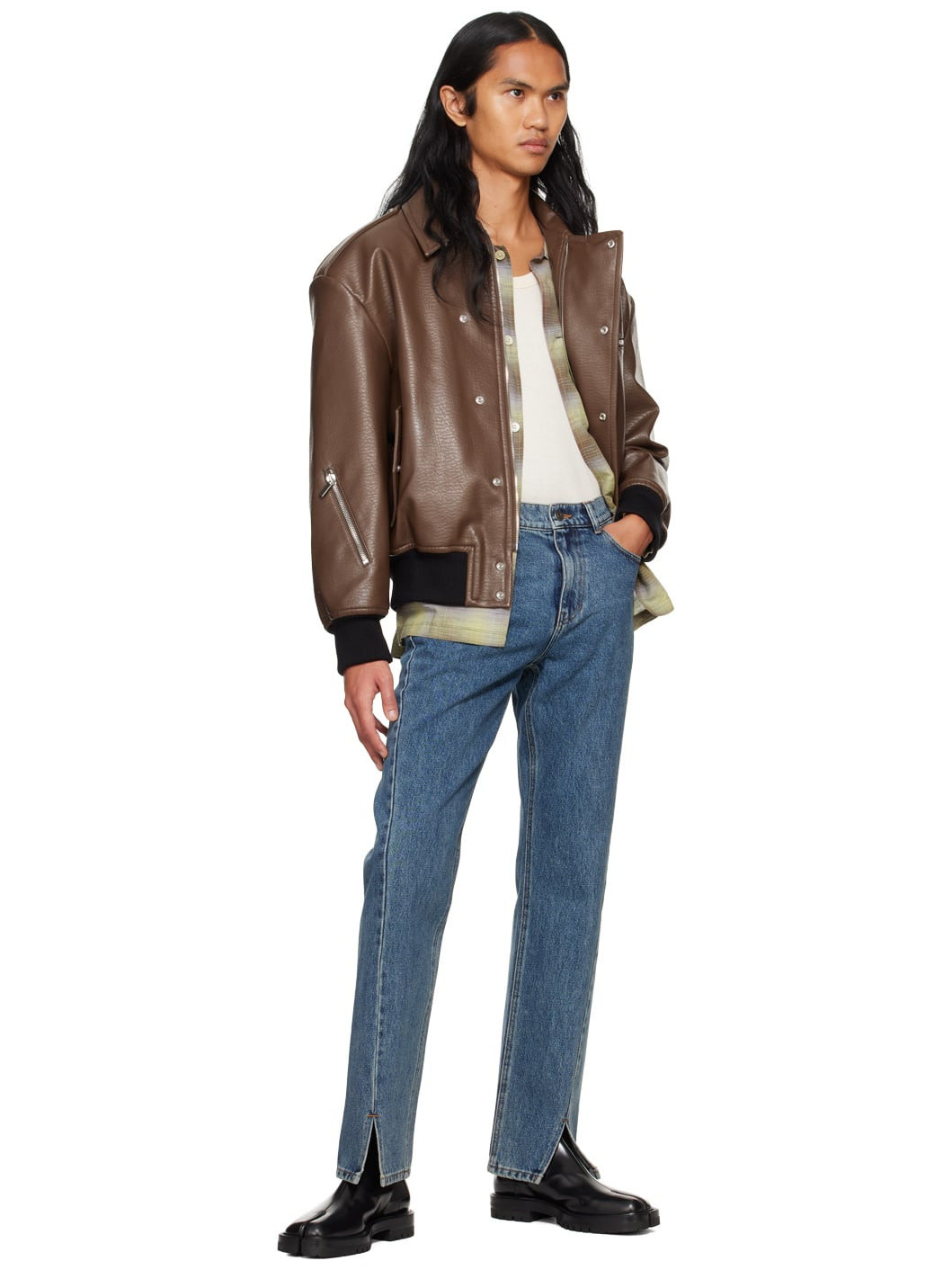 Brown Padded Faux-Leather Jacket - 4