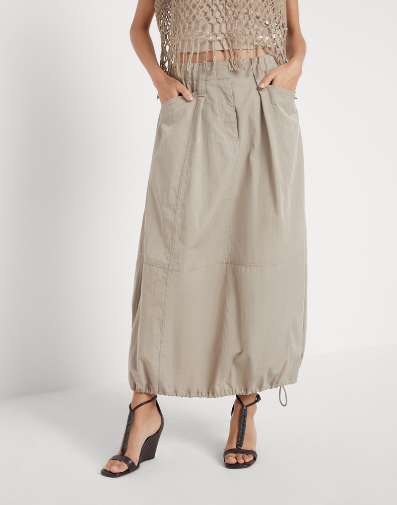 Wrinkled techno cotton gabardine curved utility skirt with monili 1