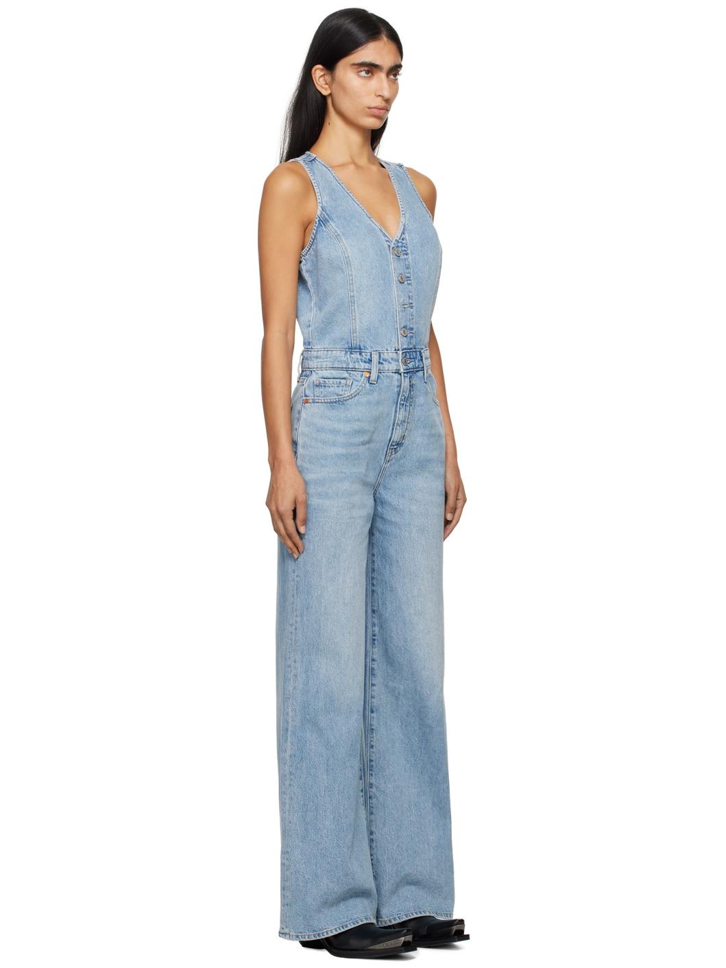 Blue Vest Wide Leg Denim Jumpsuit - 2