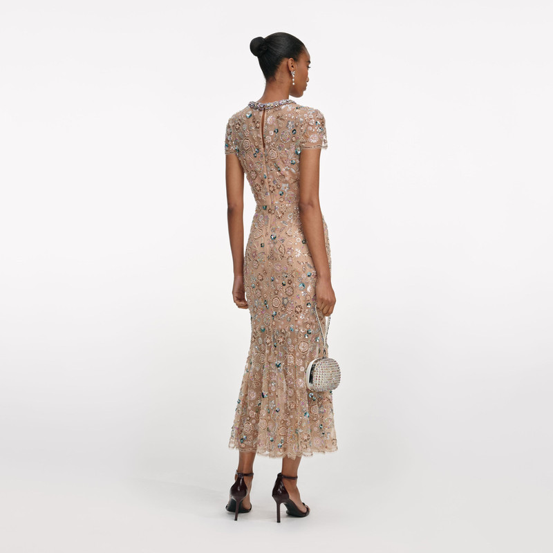 self-portrait Champagne Sequin Embroidered Midi Dress outlook