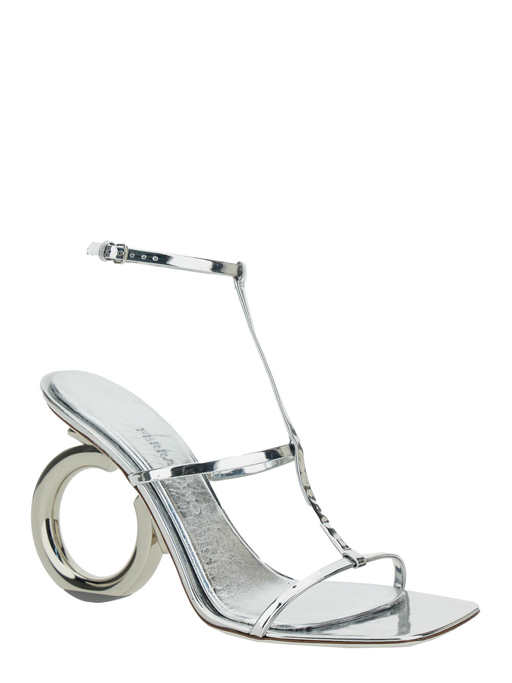 Ferragamo Women 'Elina' Silver Sandals With Sculptural Heel In Leather Woman - 2