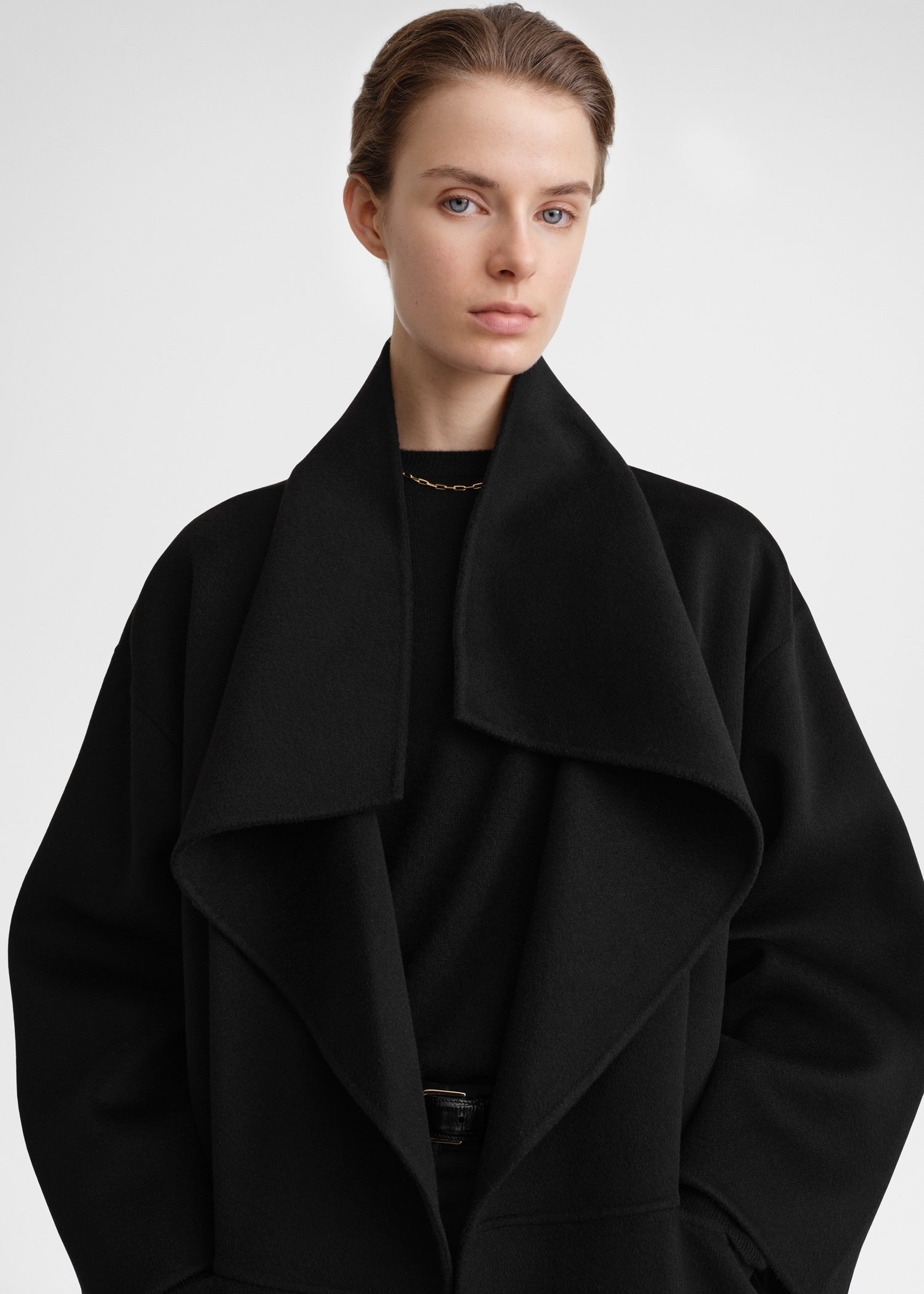 Signature wool cashmere coat black - 5