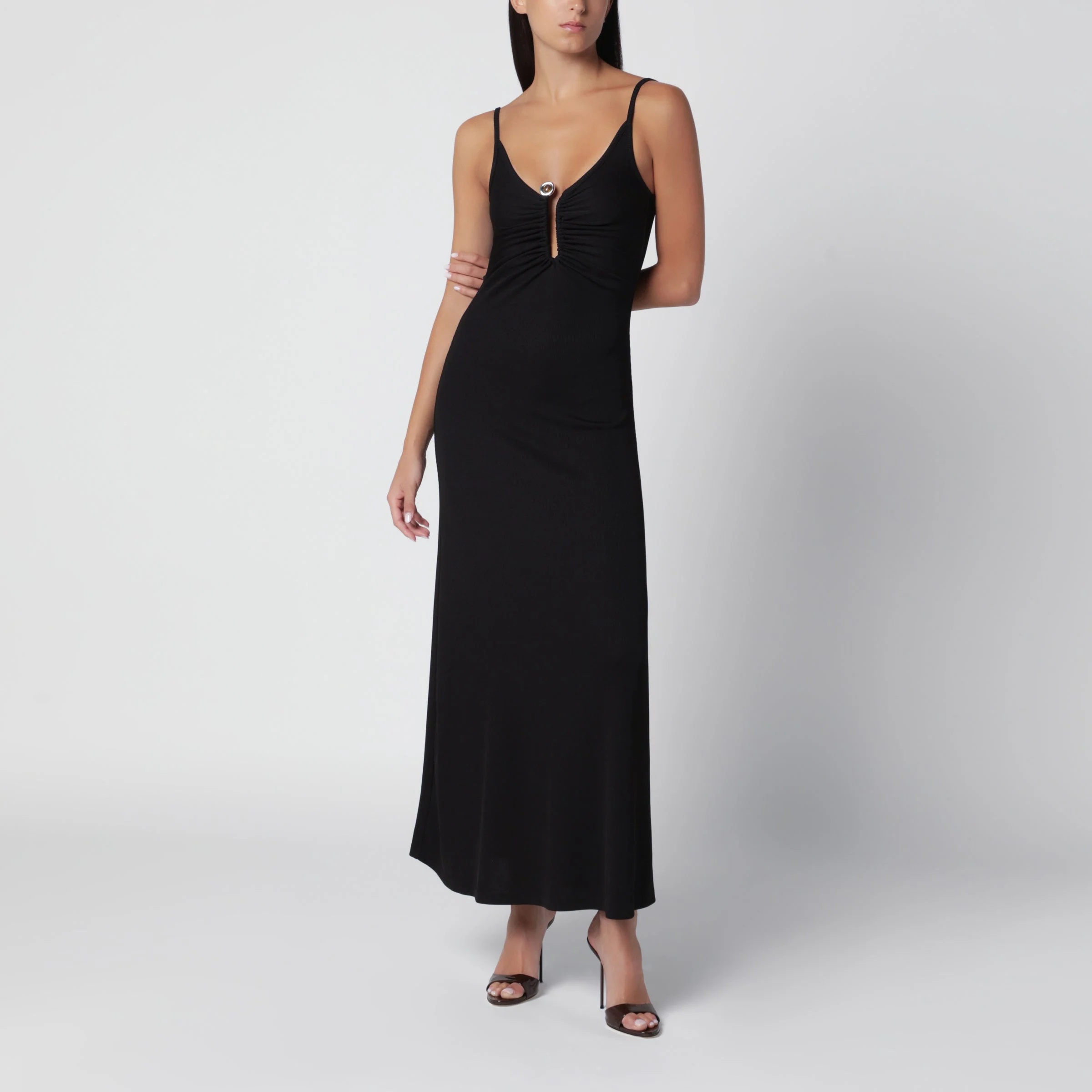 Black ribbed stretch jersey dress - 1
