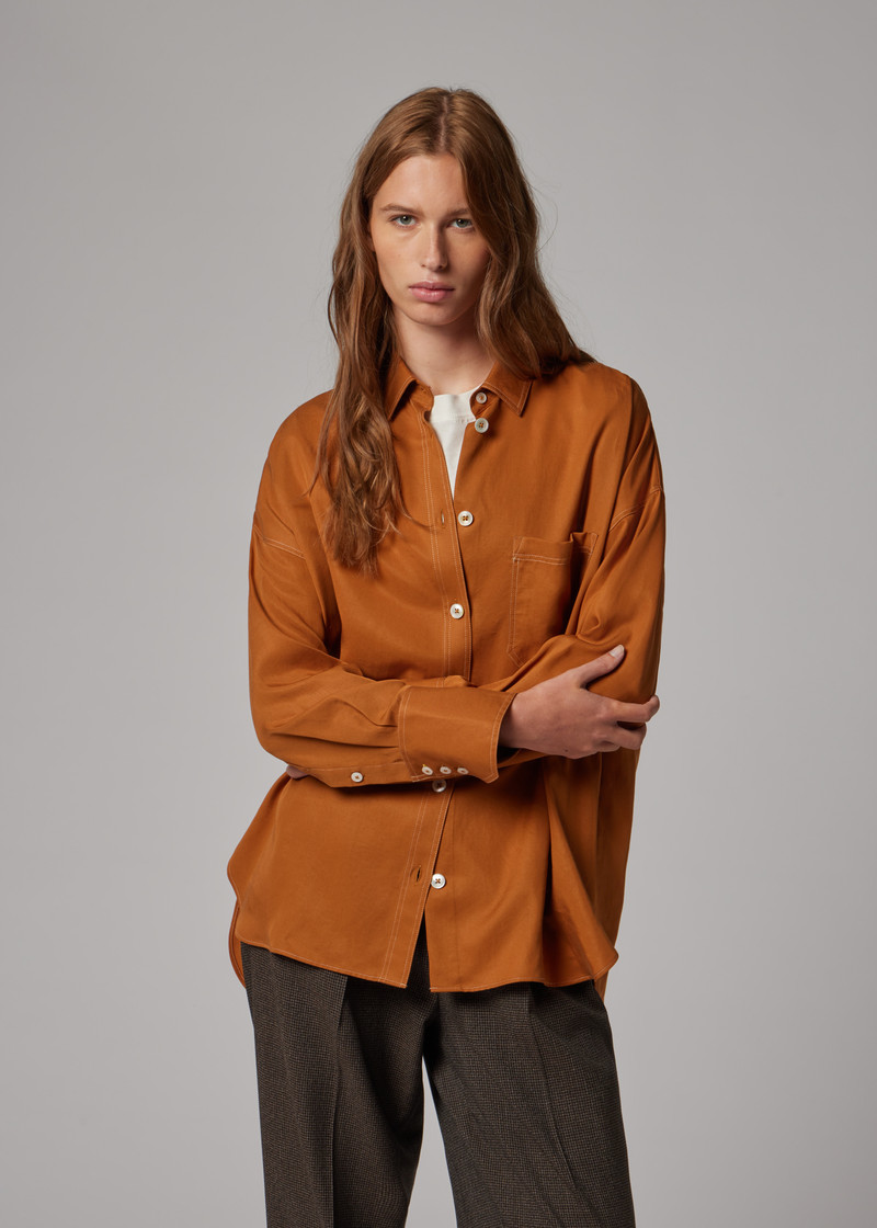 Women's Camel Shirt with Topstitching 5