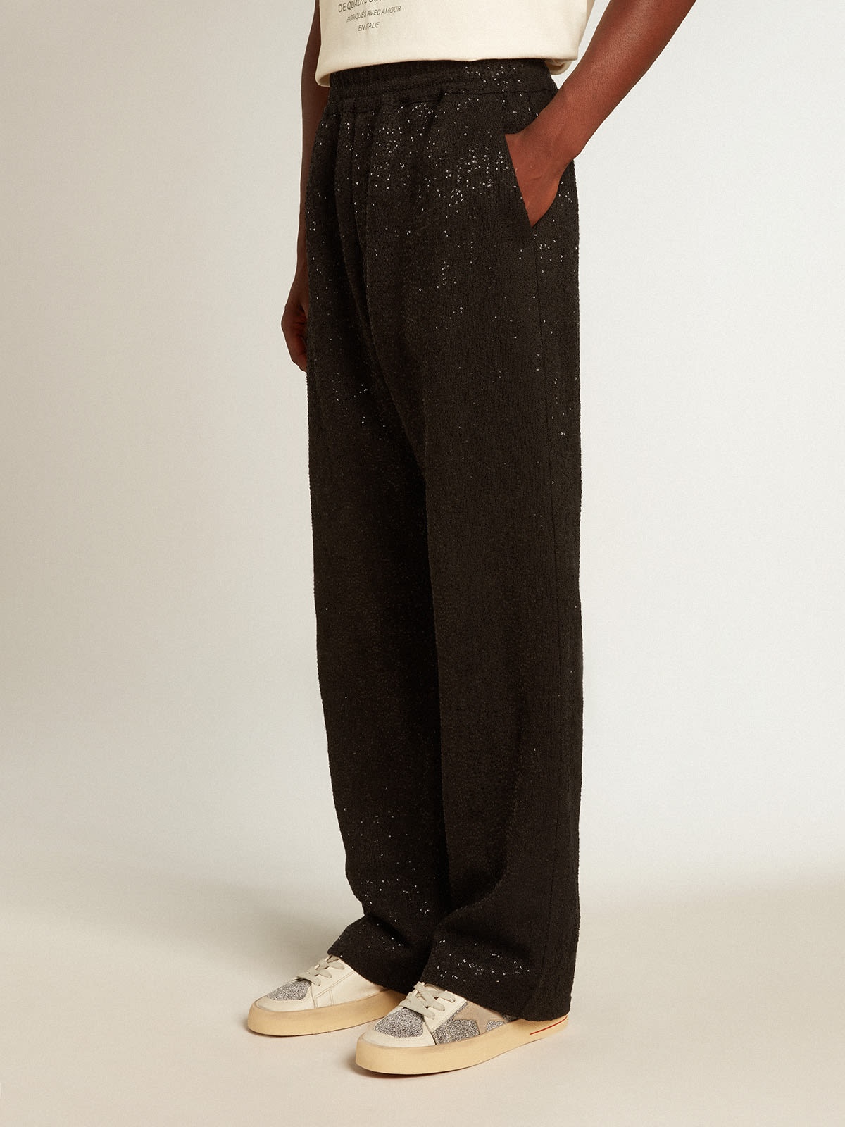 Men’s black joggers in linen blend with sequins - 2