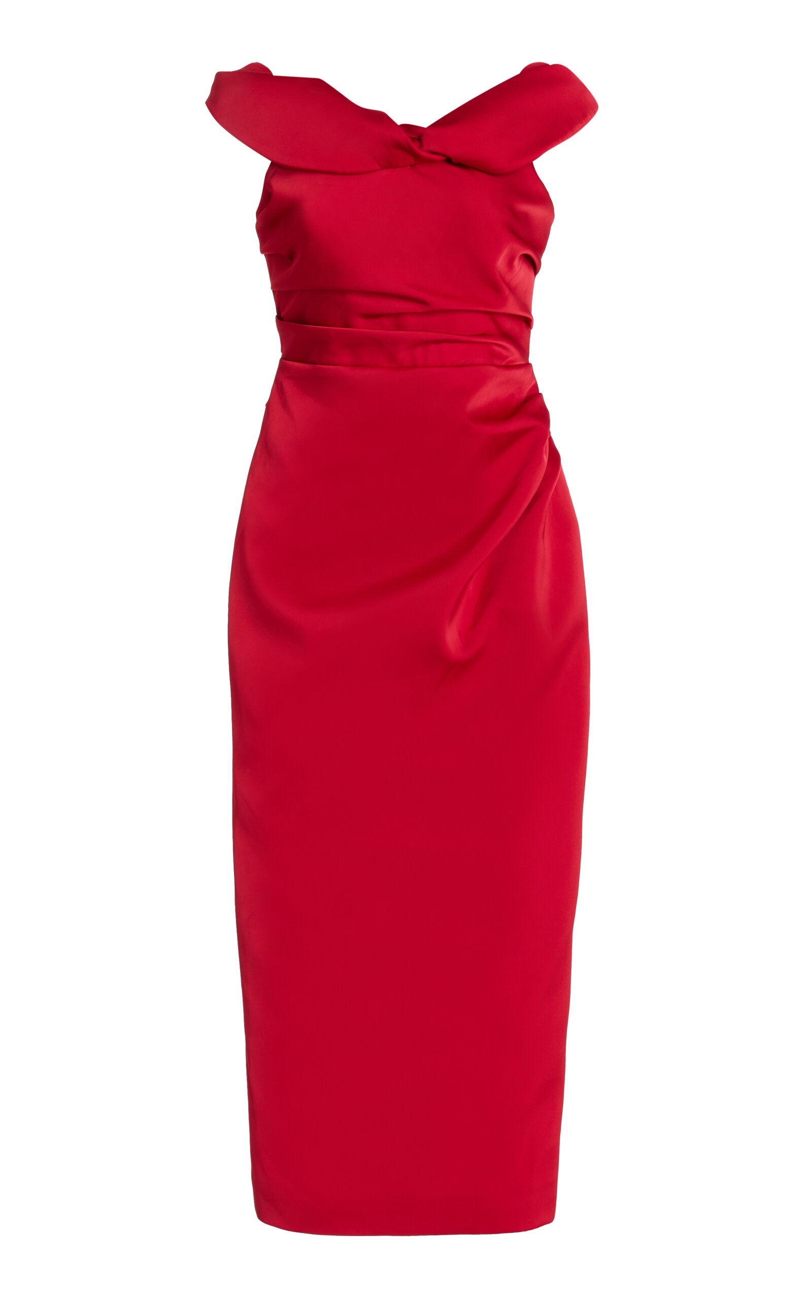 Daria Gathered Satin Midi Dress red - 1