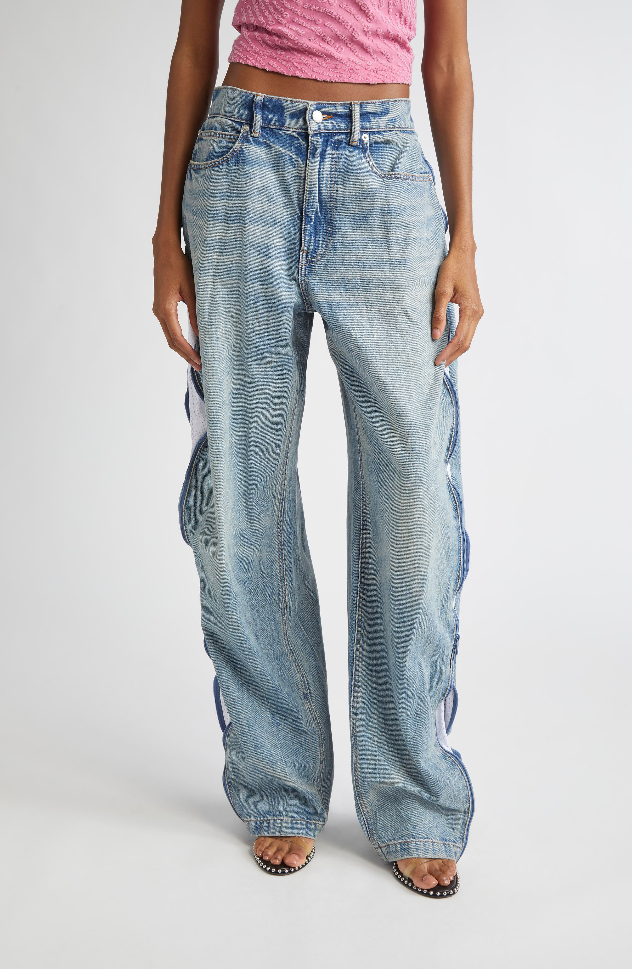 Alexander Wang Mesh Insert Curved Leg Jeans in Vintage Bleach Blue at Nordstrom - 1
