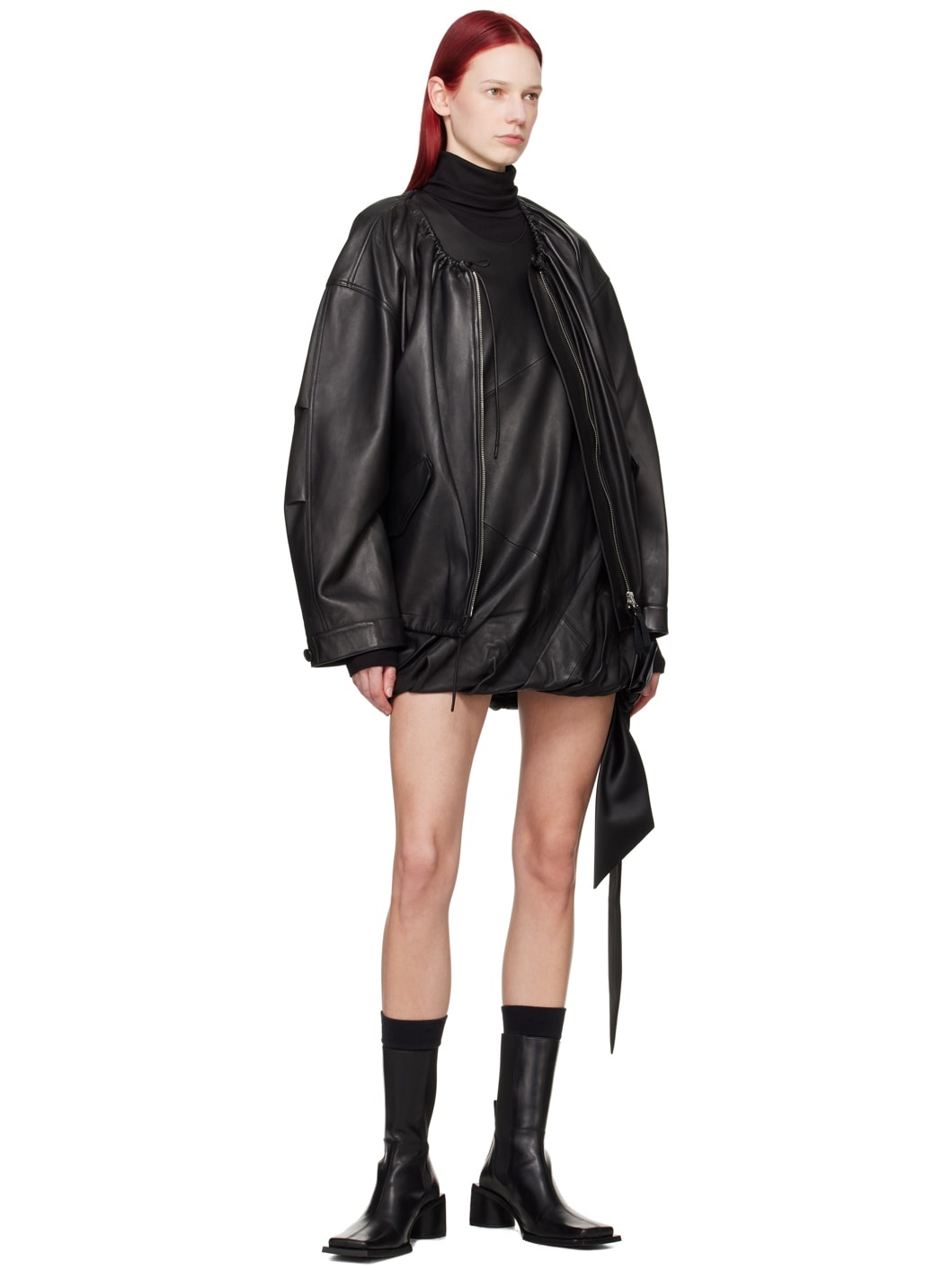 Black Bubble Leather Minidress - 4